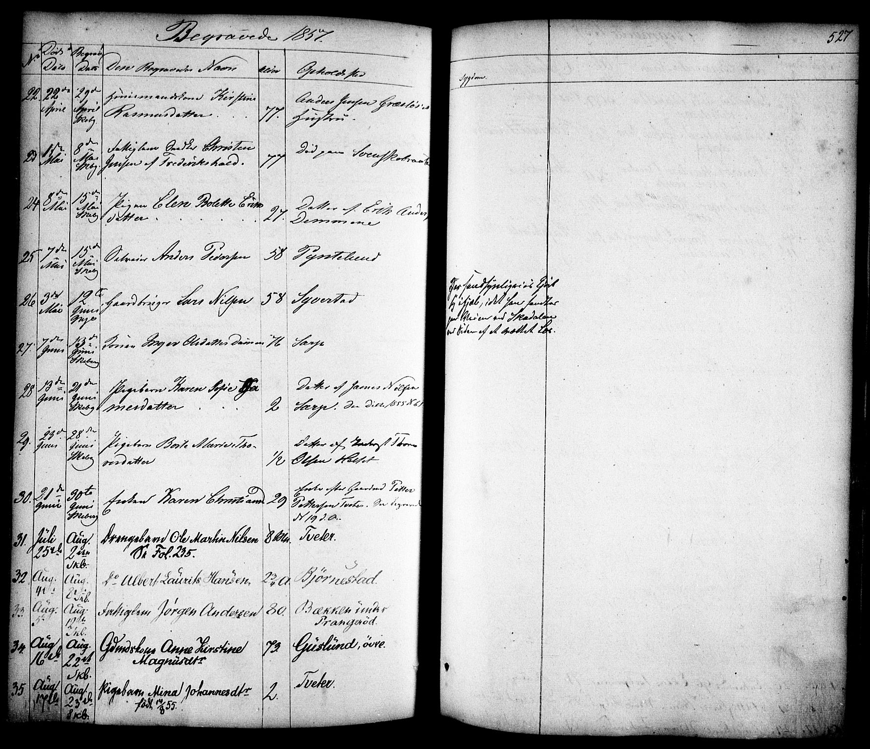 Skjeberg prestekontor Kirkebøker, AV/SAO-A-10923/F/Fa/L0006: Parish register (official) no. I 6, 1846-1858, p. 527