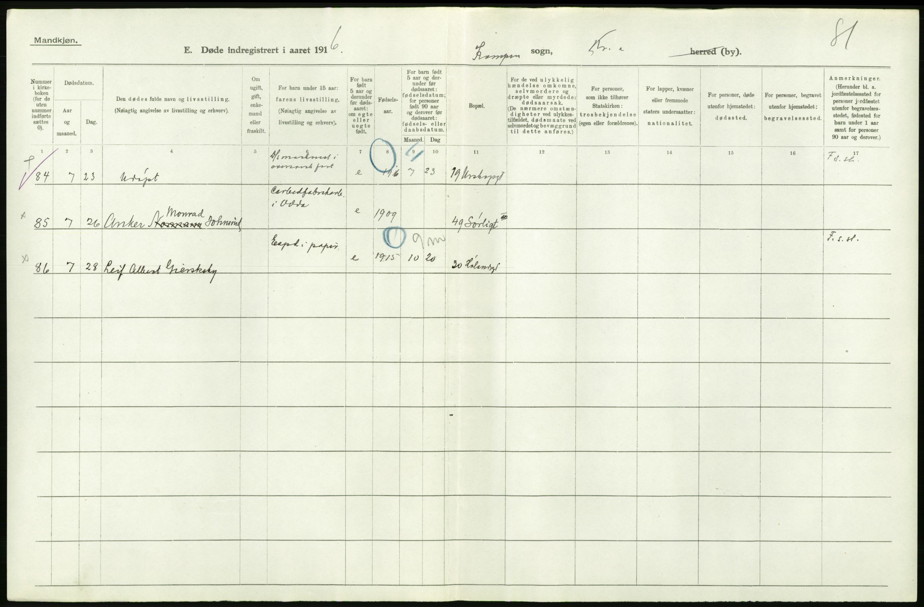 Statistisk sentralbyrå, Sosiodemografiske emner, Befolkning, AV/RA-S-2228/D/Df/Dfb/Dfbf/L0009: Kristiania: Døde., 1916, p. 176