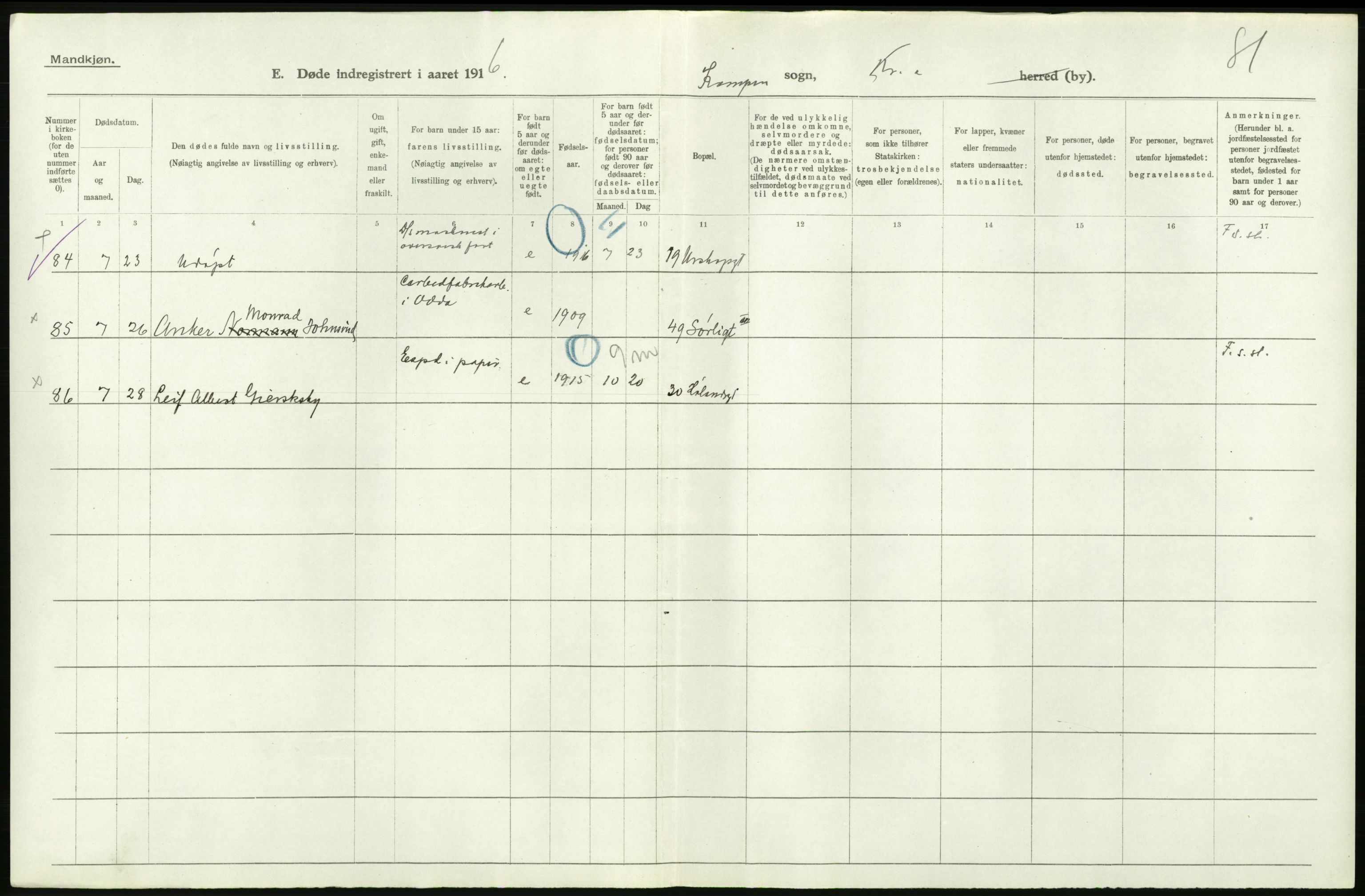 Statistisk sentralbyrå, Sosiodemografiske emner, Befolkning, RA/S-2228/D/Df/Dfb/Dfbf/L0009: Kristiania: Døde., 1916, p. 176