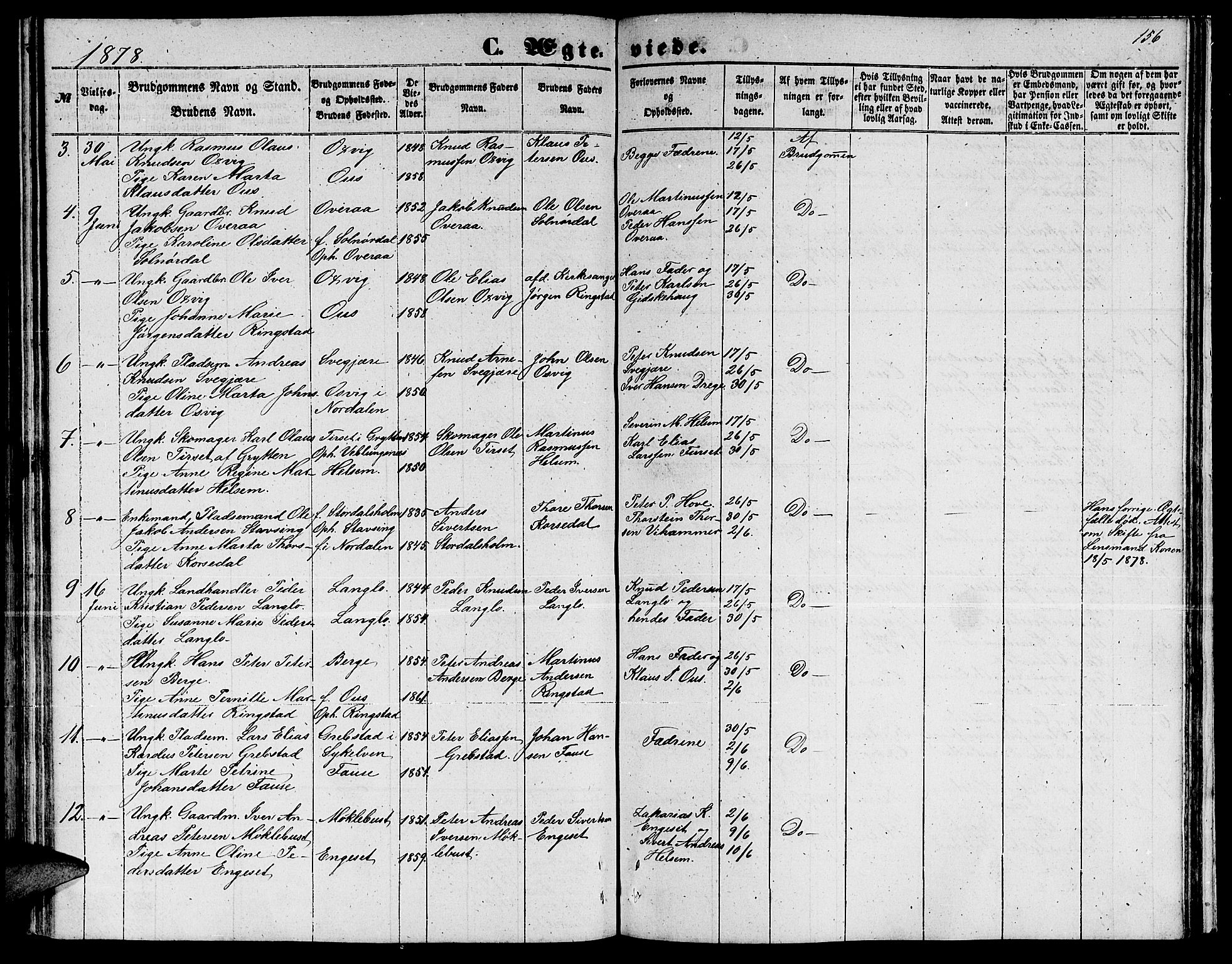 Ministerialprotokoller, klokkerbøker og fødselsregistre - Møre og Romsdal, AV/SAT-A-1454/520/L0291: Parish register (copy) no. 520C03, 1854-1881, p. 156