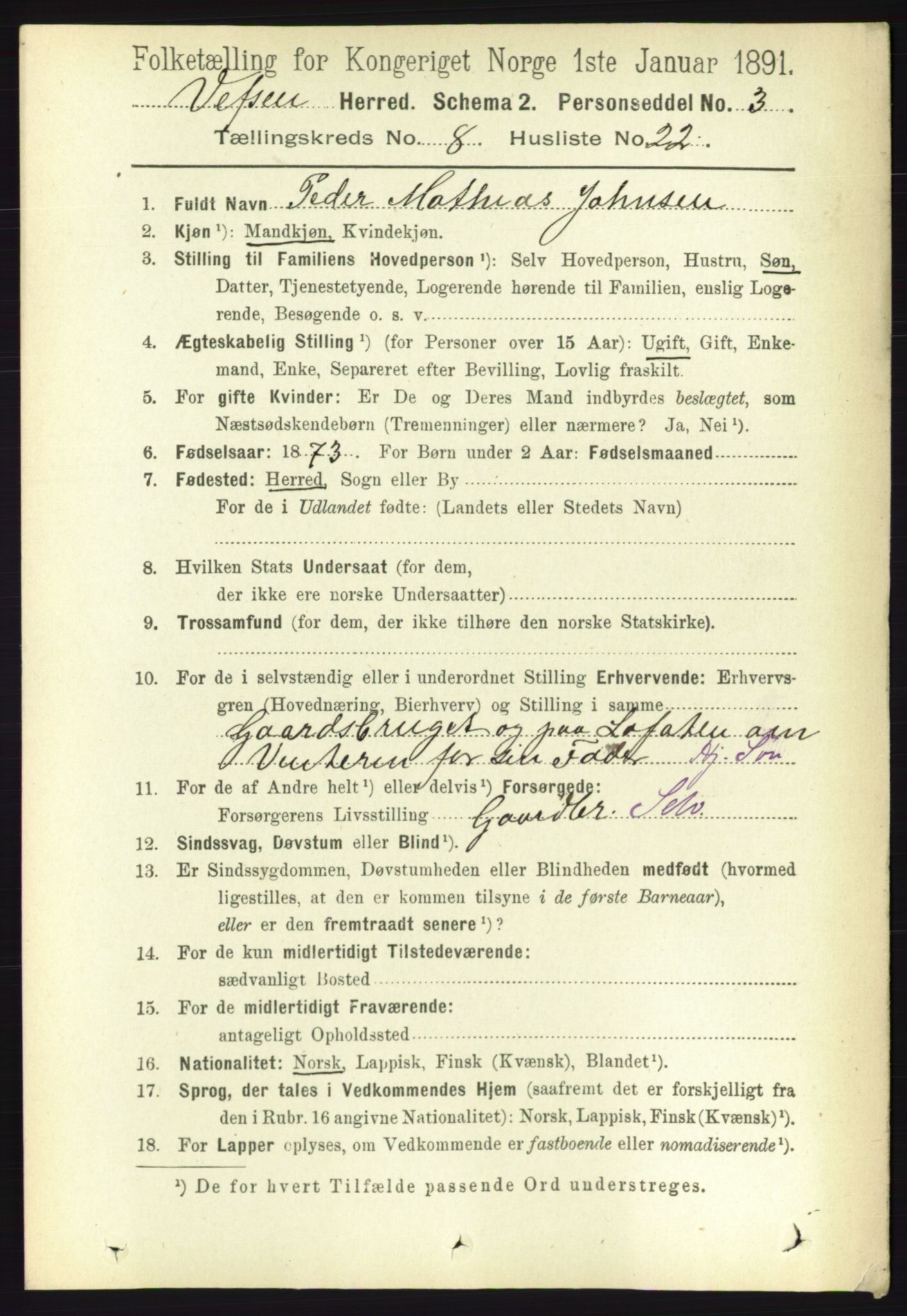 RA, 1891 census for 1824 Vefsn, 1891, p. 4392