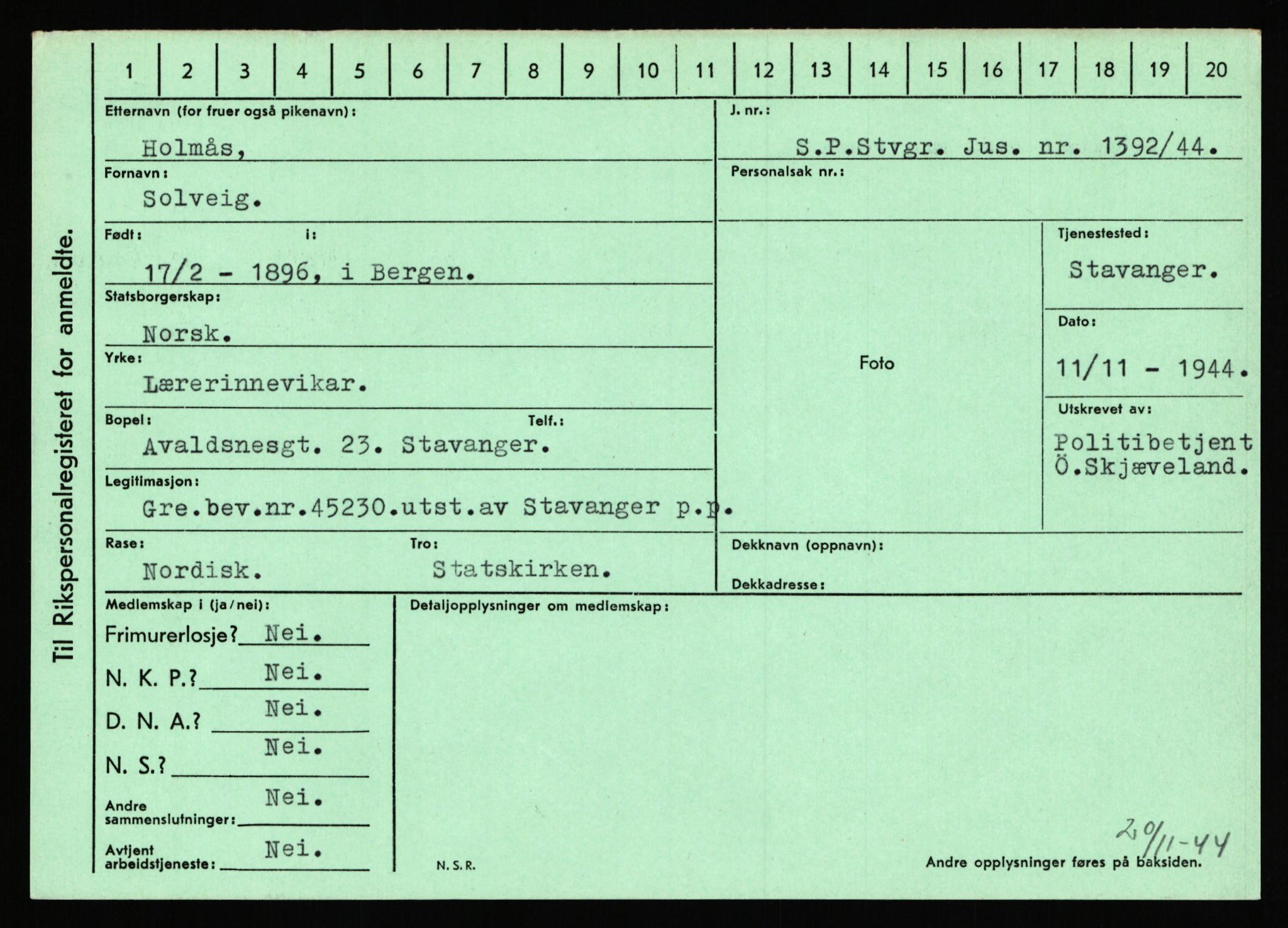 Statspolitiet - Hovedkontoret / Osloavdelingen, AV/RA-S-1329/C/Ca/L0007: Hol - Joelsen, 1943-1945, p. 318