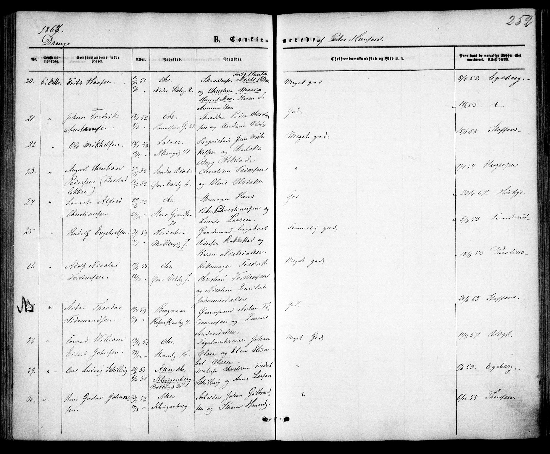 Trefoldighet prestekontor Kirkebøker, SAO/A-10882/F/Fb/L0001: Parish register (official) no. II 1, 1858-1871, p. 252