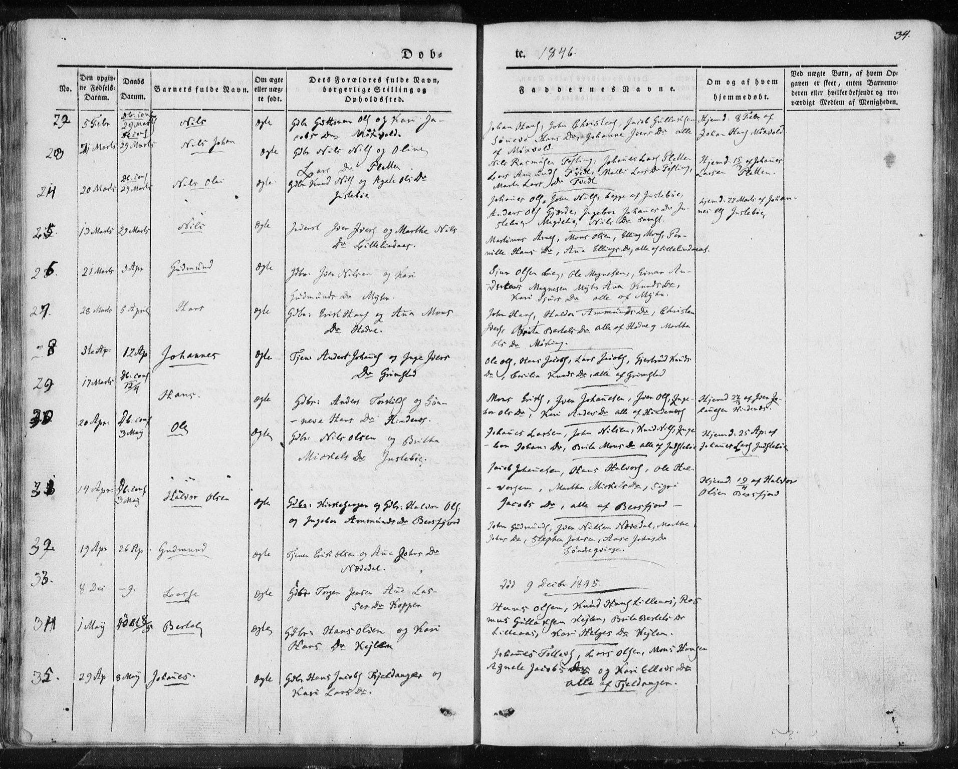 Lindås Sokneprestembete, AV/SAB-A-76701/H/Haa/Haaa/L0010: Parish register (official) no. A 10, 1842-1862, p. 34