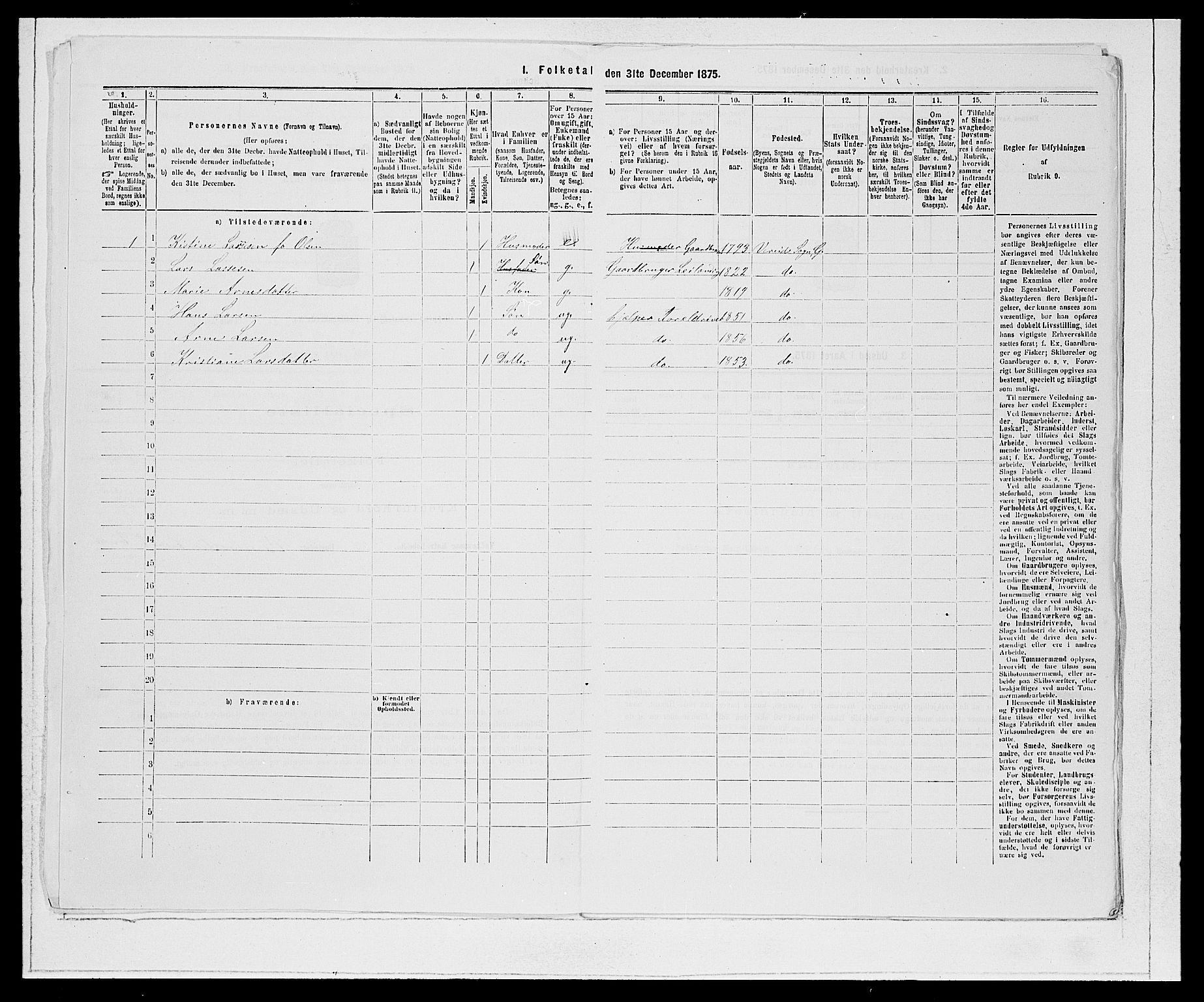 SAB, 1875 Census for 1445P Gloppen, 1875, p. 186