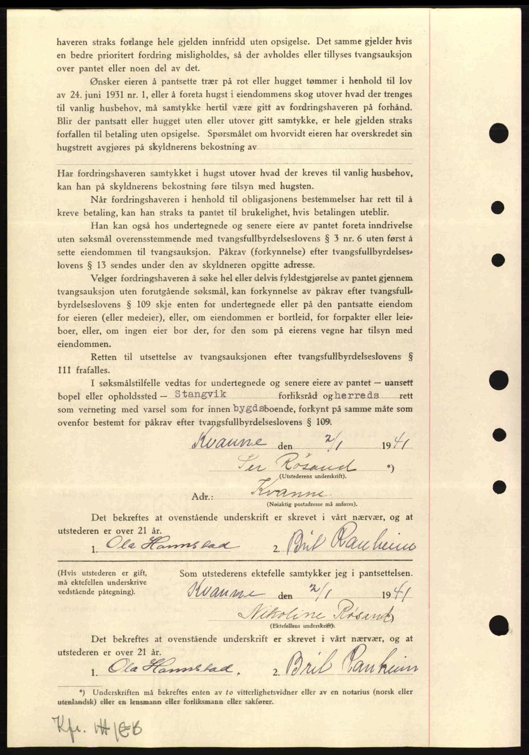 Nordmøre sorenskriveri, AV/SAT-A-4132/1/2/2Ca: Mortgage book no. B88, 1941-1942, Diary no: : 1416/1941