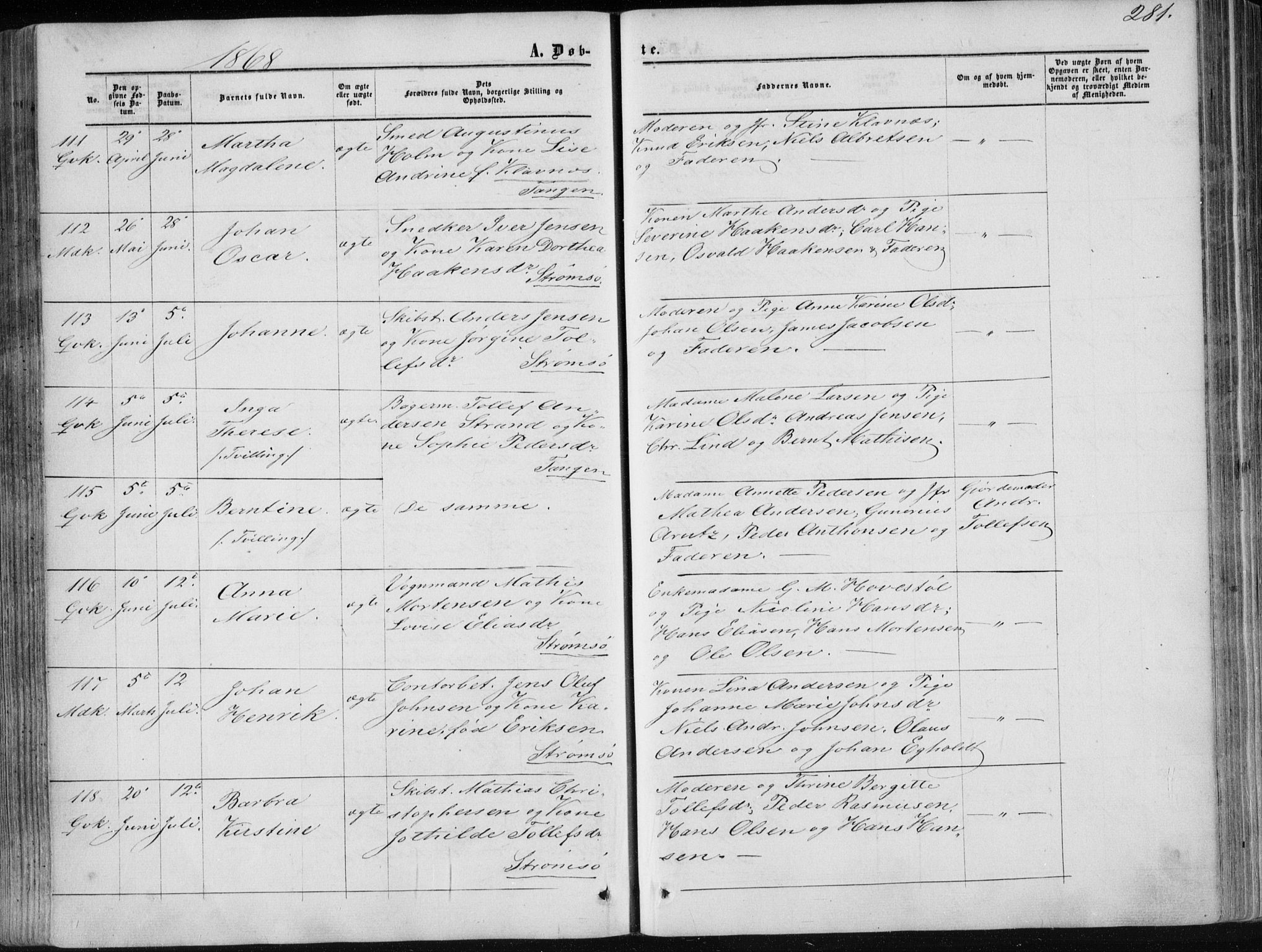 Strømsø kirkebøker, SAKO/A-246/F/Fa/L0015: Parish register (official) no. I 15, 1859-1868, p. 281