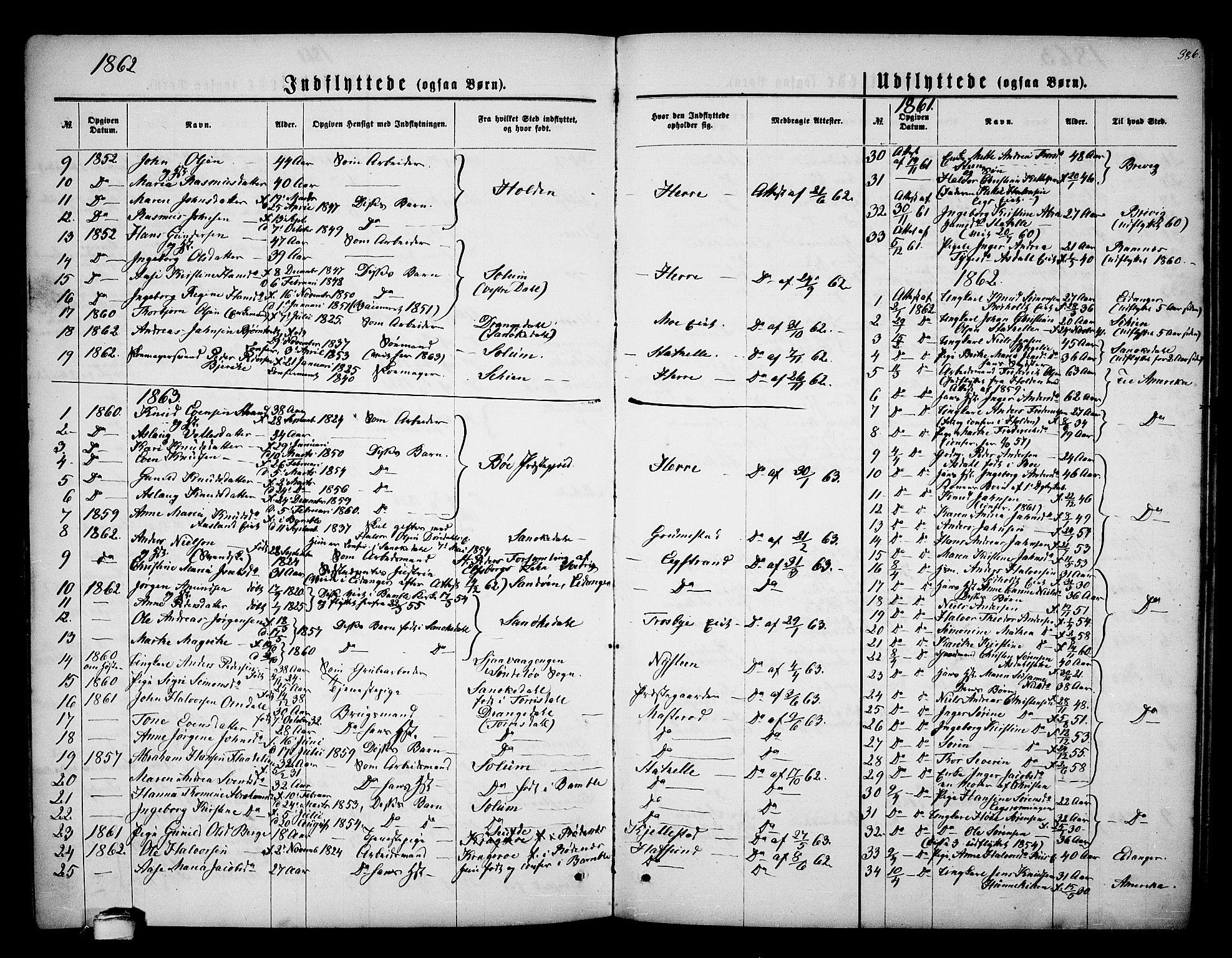 Bamble kirkebøker, AV/SAKO-A-253/G/Ga/L0006: Parish register (copy) no. I 6, 1860-1876, p. 386