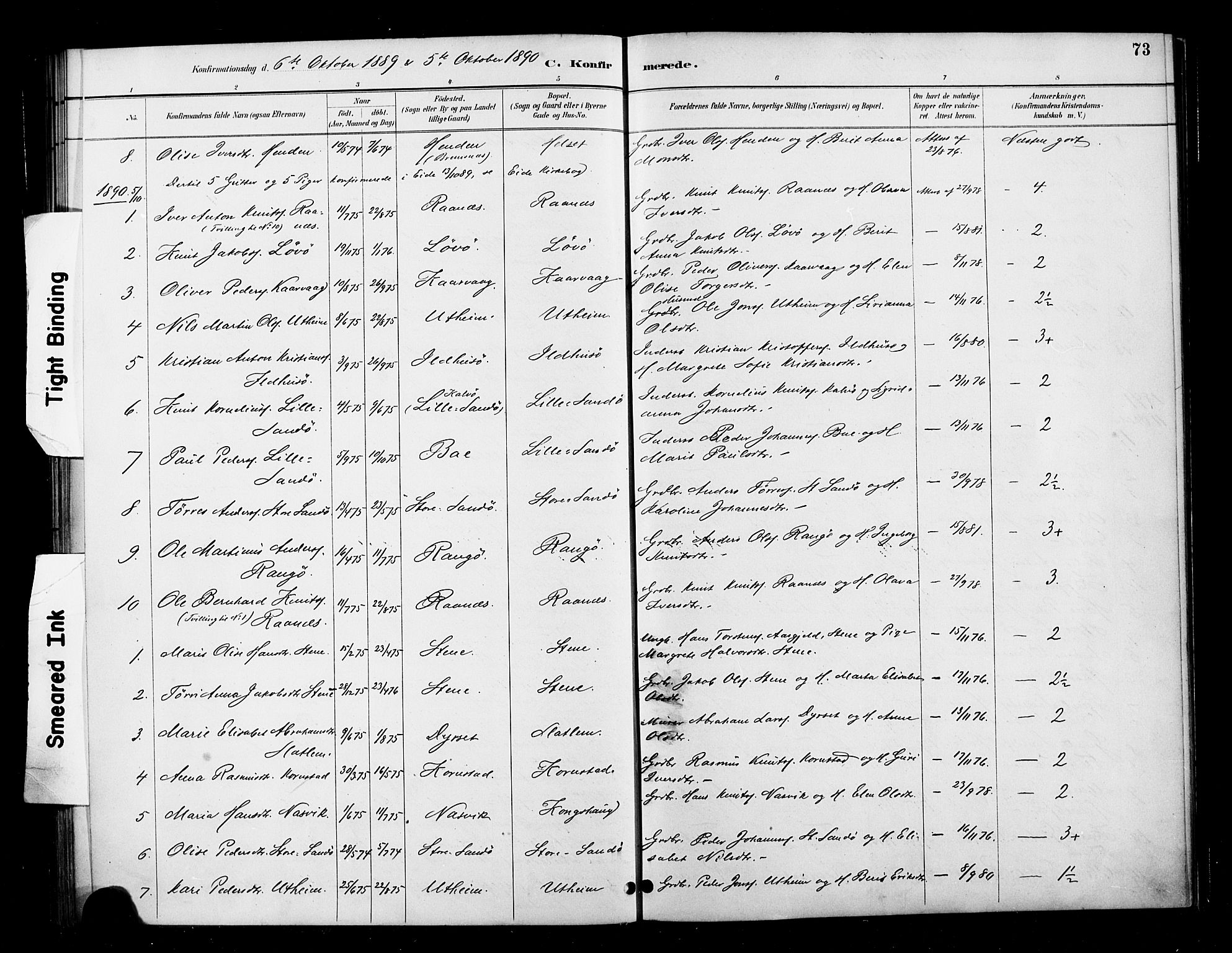 Ministerialprotokoller, klokkerbøker og fødselsregistre - Møre og Romsdal, SAT/A-1454/570/L0832: Parish register (official) no. 570A06, 1885-1900, p. 73