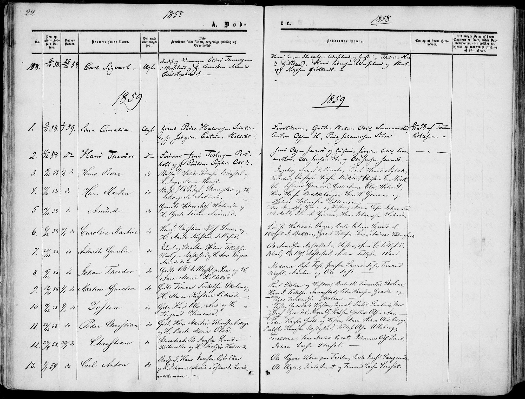 Sandsvær kirkebøker, AV/SAKO-A-244/F/Fa/L0006: Parish register (official) no. I 6, 1857-1868, p. 22