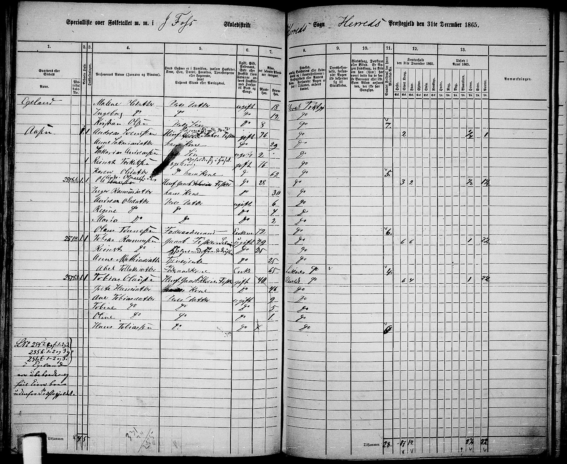 RA, 1865 census for Herad, 1865, p. 32