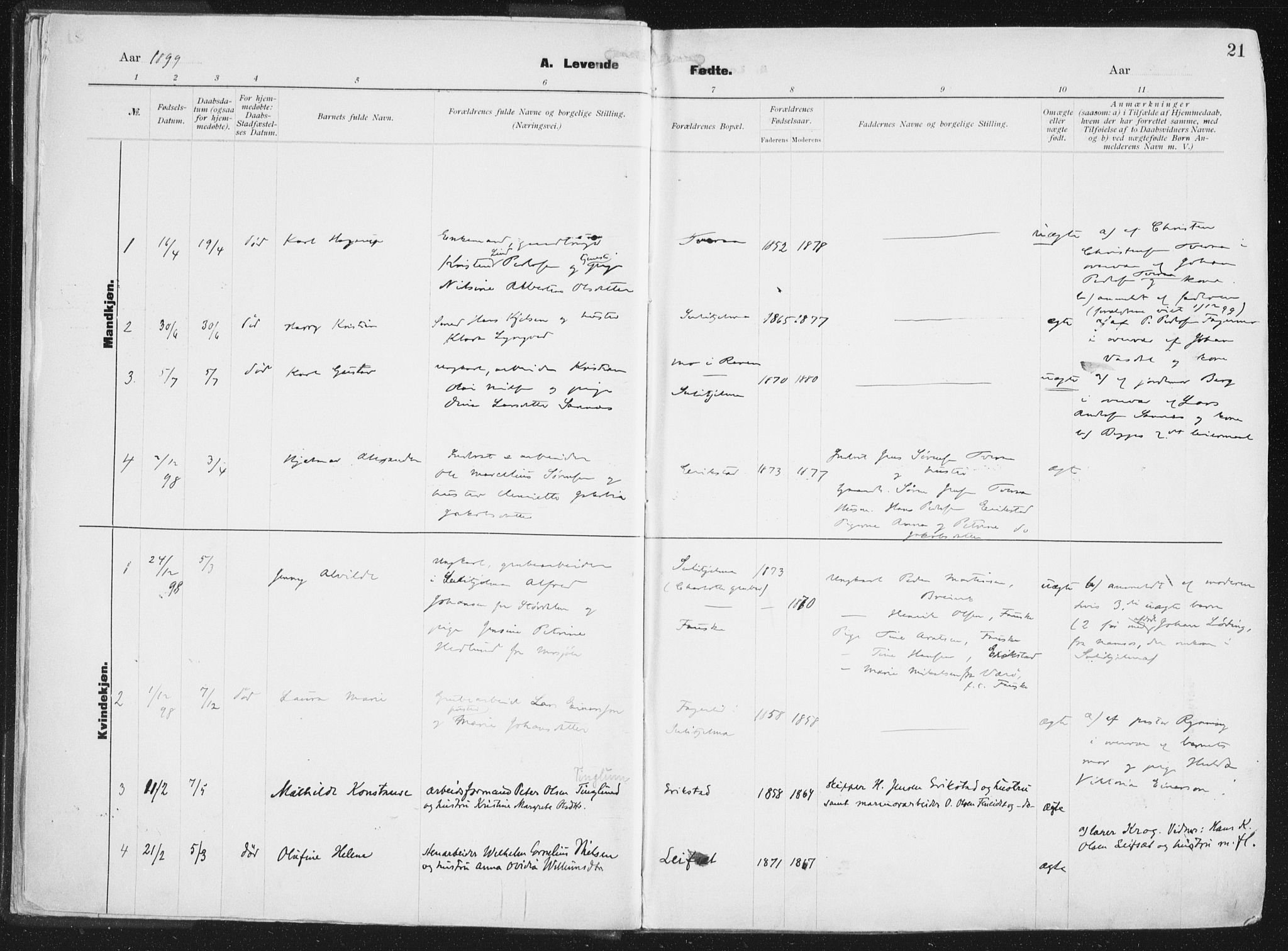 Ministerialprotokoller, klokkerbøker og fødselsregistre - Nordland, AV/SAT-A-1459/849/L0696: Parish register (official) no. 849A08, 1898-1910, p. 21