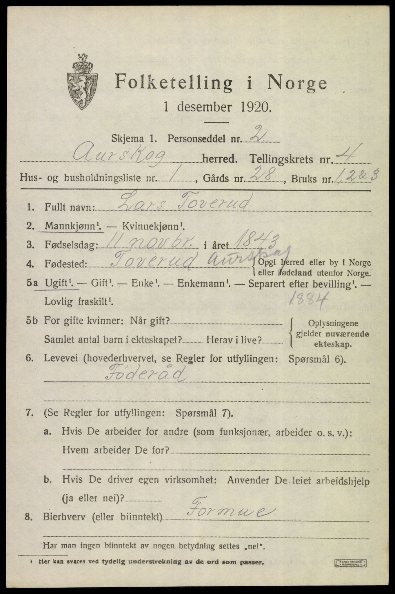 SAO, 1920 census for Aurskog, 1920, p. 4724