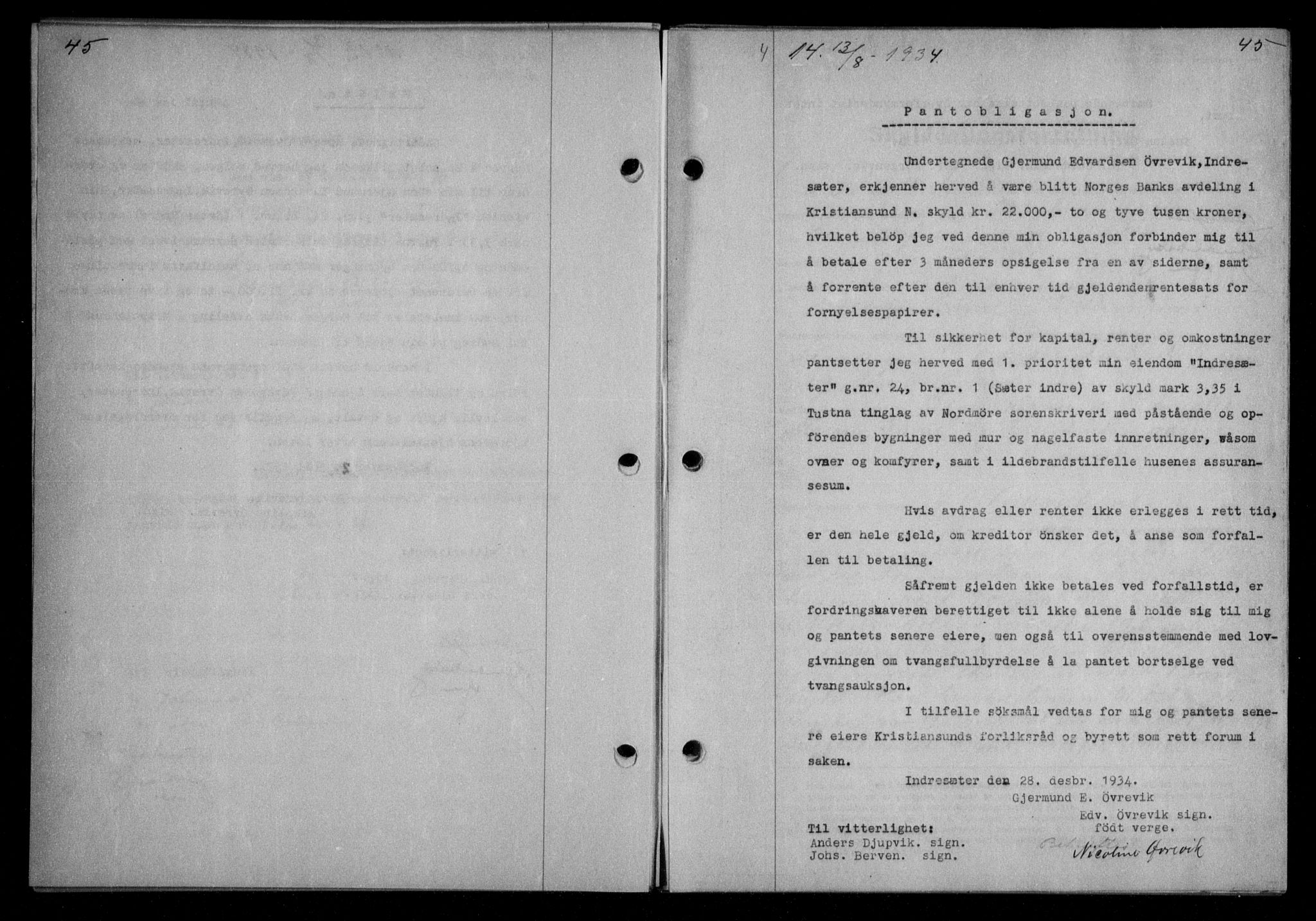 Nordmøre sorenskriveri, AV/SAT-A-4132/1/2/2Ca/L0082: Mortgage book no. 72, 1934-1934, Deed date: 13.08.1934