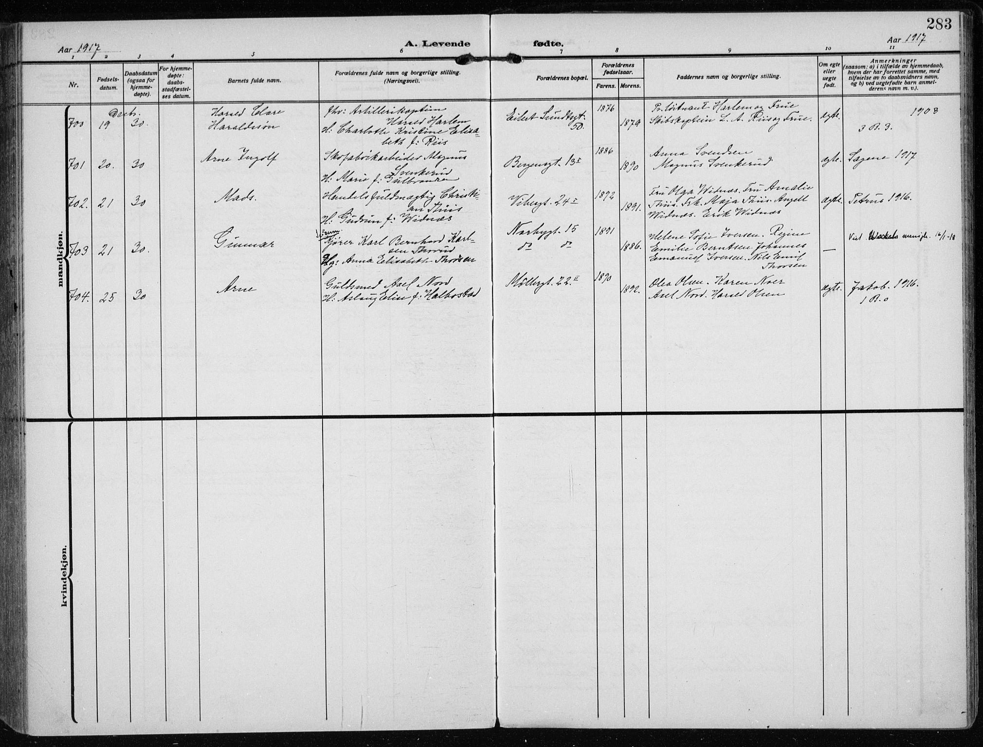 Rikshospitalet prestekontor Kirkebøker, AV/SAO-A-10309b/F/L0016: Parish register (official) no. 16, 1916-1918, p. 283