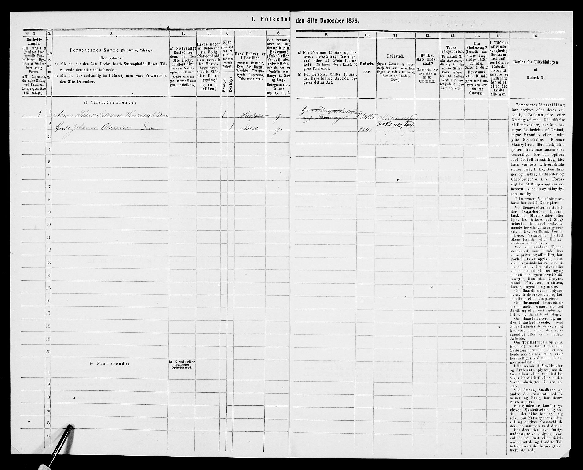 SAK, 1875 census for 0926L Vestre Moland/Vestre Moland, 1875, p. 557