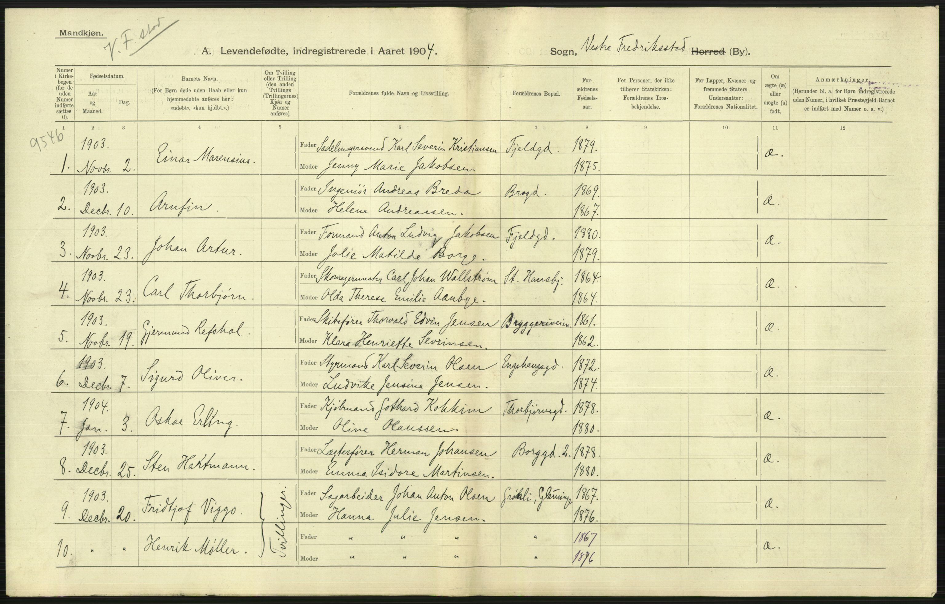 Statistisk sentralbyrå, Sosiodemografiske emner, Befolkning, AV/RA-S-2228/D/Df/Dfa/Dfab/L0001: Smålenenes amt: Fødte, gifte, døde, 1904, p. 171