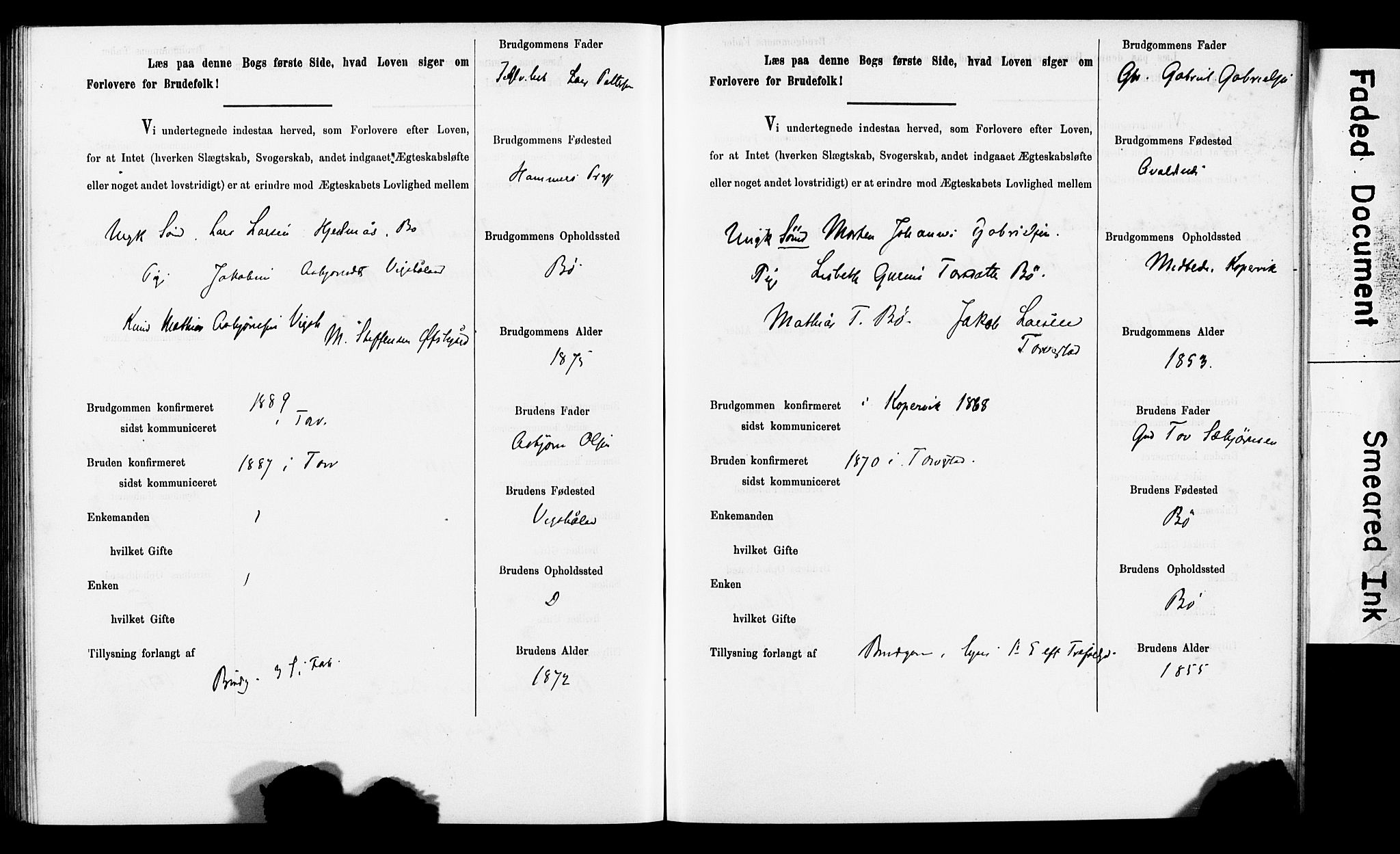Torvastad sokneprestkontor, AV/SAST-A -101857/I/Ie/L0002: Banns register no. X 2, 1883-1899