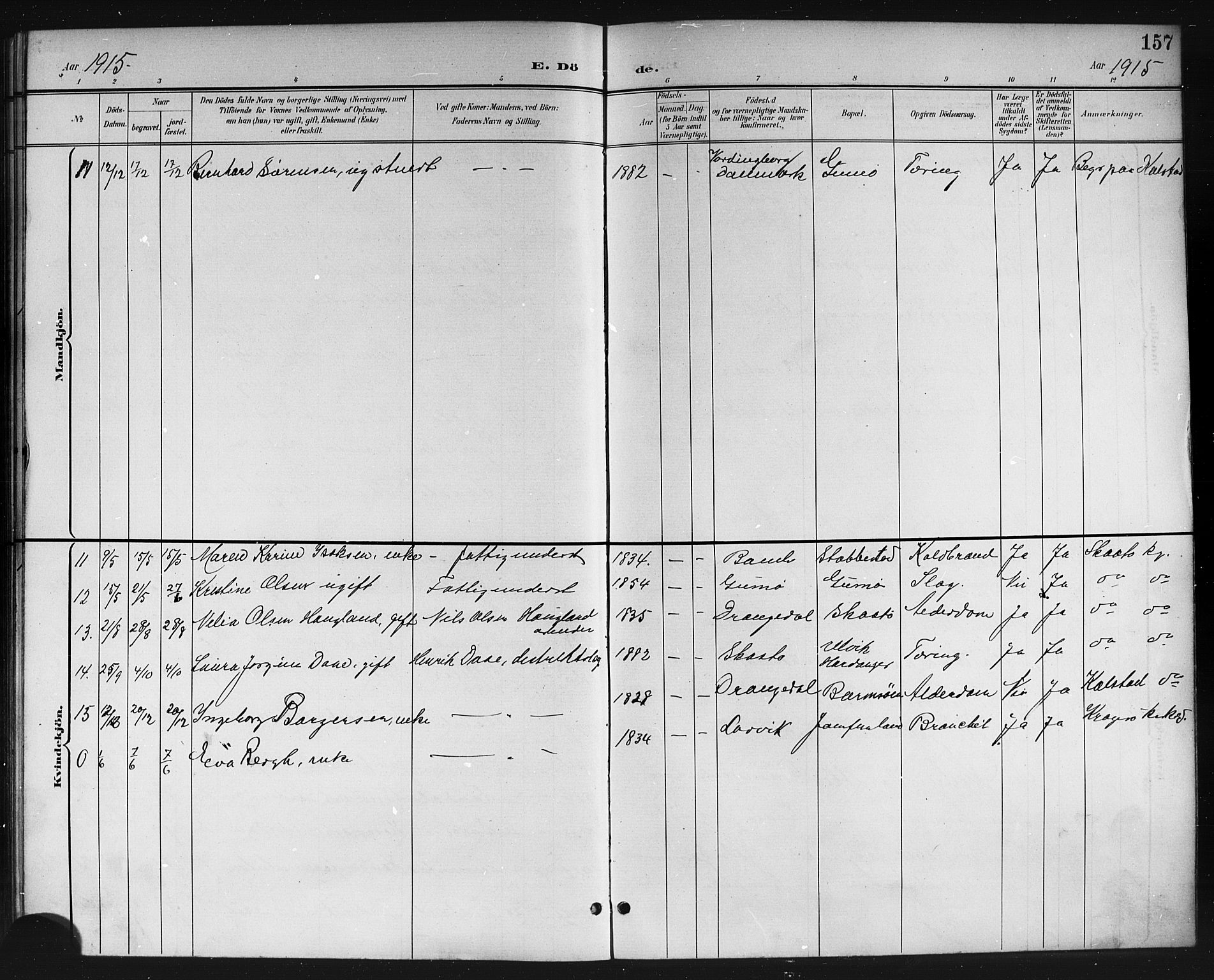 Skåtøy kirkebøker, SAKO/A-304/G/Ga/L0004: Parish register (copy) no. I 4, 1898-1916, p. 157