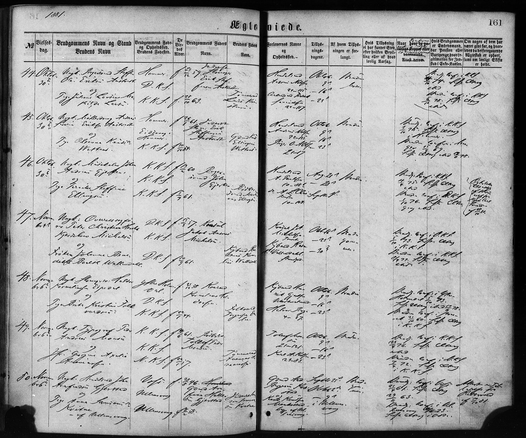 Korskirken sokneprestembete, AV/SAB-A-76101/H/Haa/L0036: Parish register (official) no. D 3, 1867-1882, p. 161