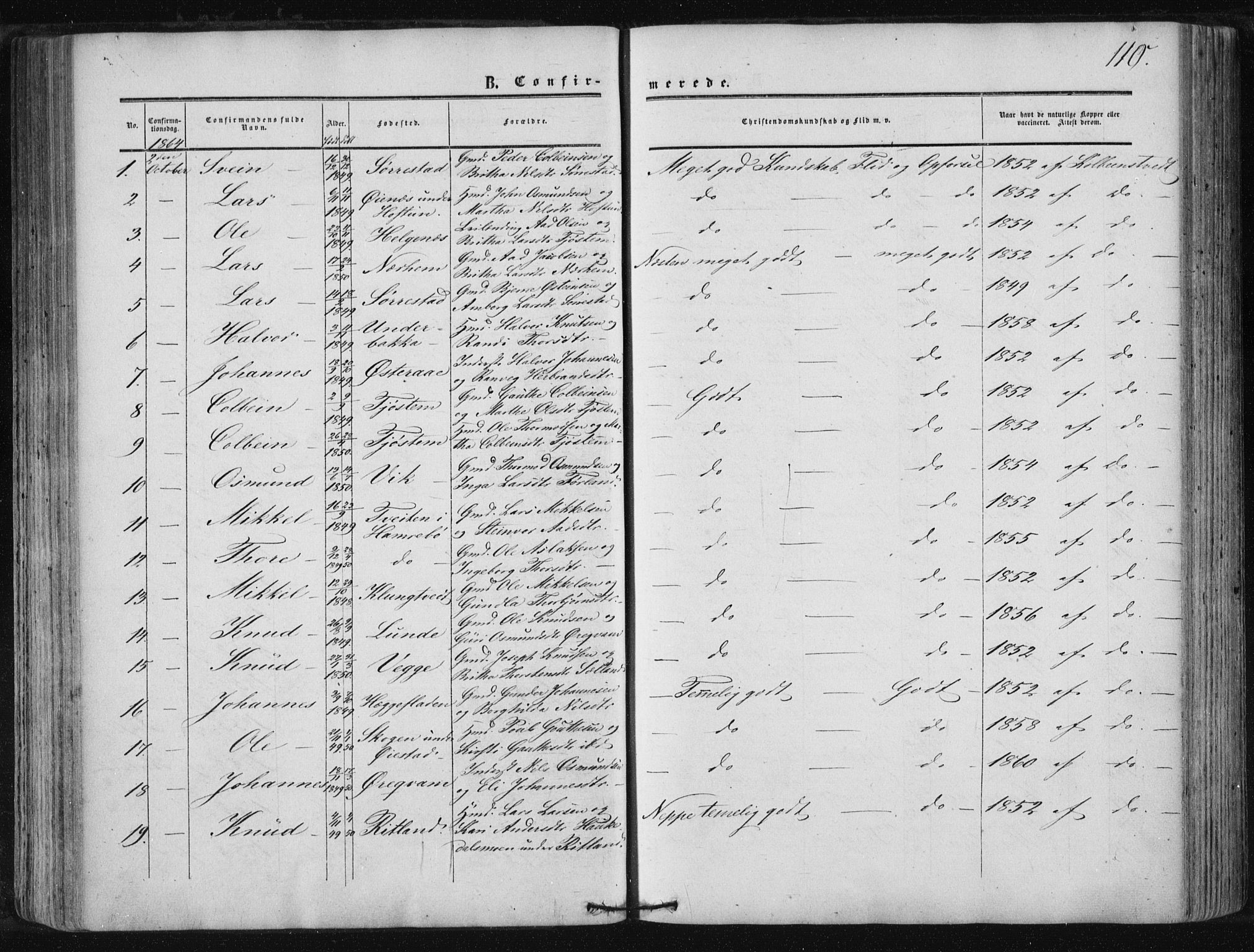 Suldal sokneprestkontor, AV/SAST-A-101845/01/IV/L0009: Parish register (official) no. A 9, 1854-1868, p. 110