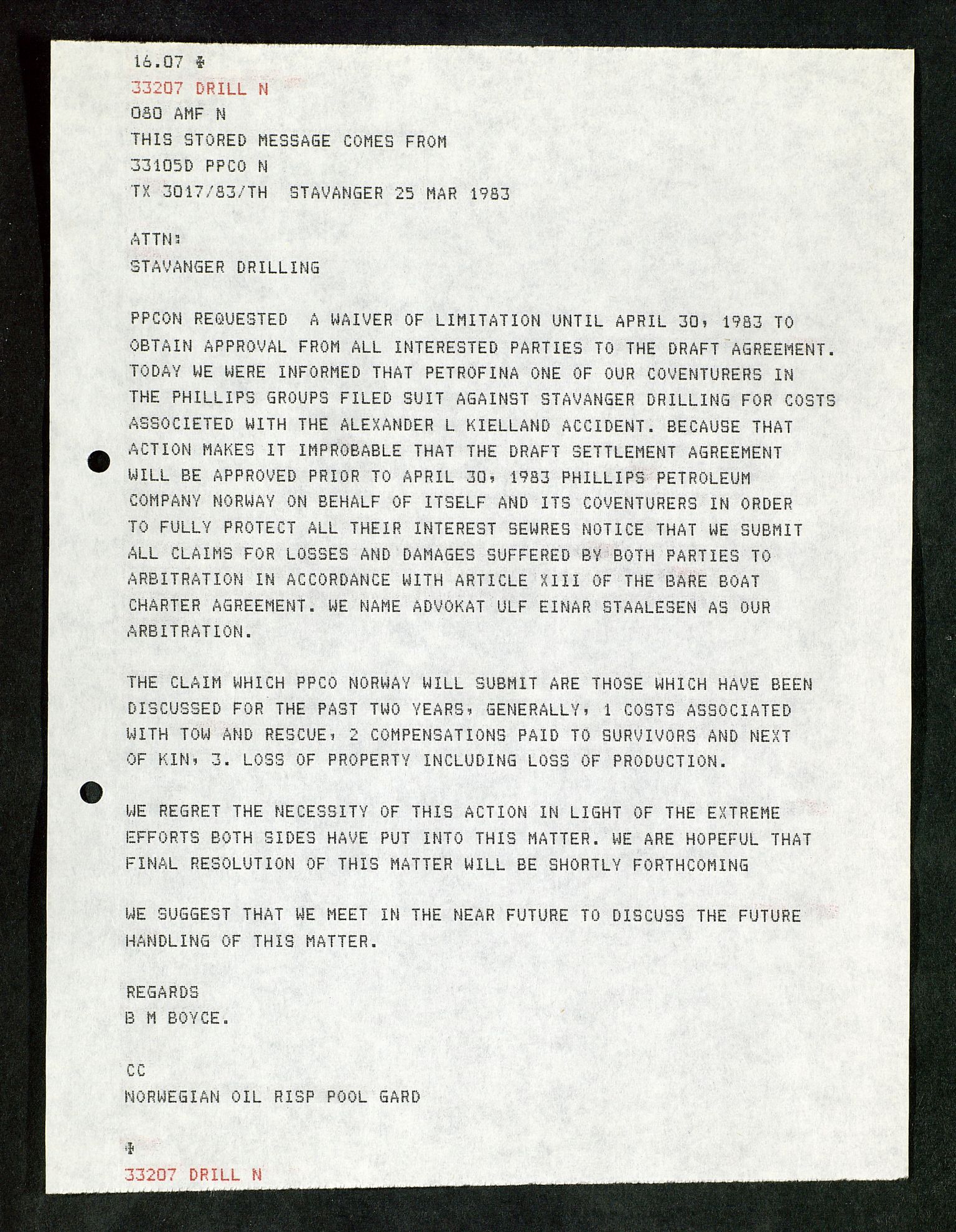 Pa 1503 - Stavanger Drilling AS, AV/SAST-A-101906/Da/L0017: Alexander L. Kielland - Saks- og korrespondansearkiv, 1981-1984, p. 178