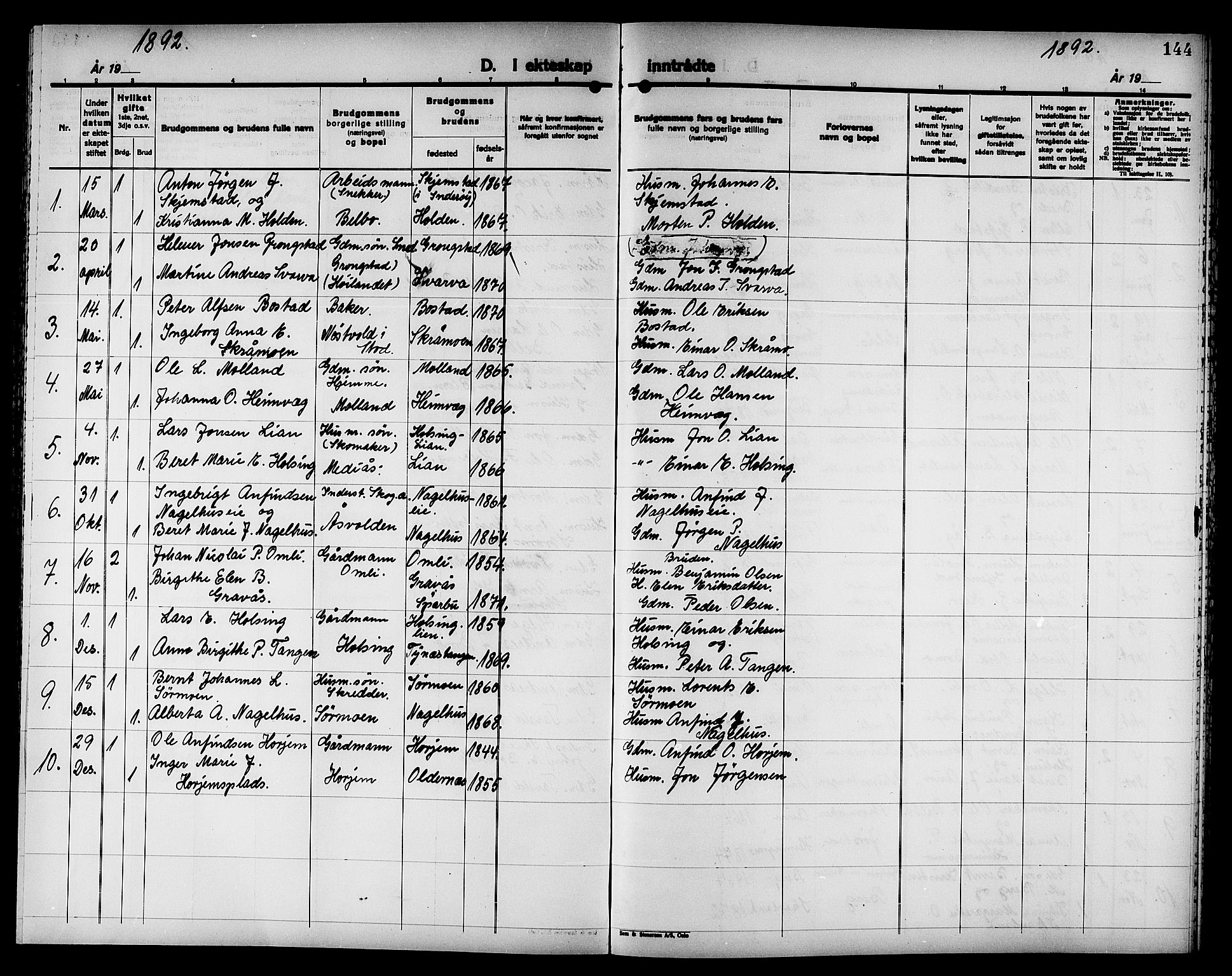 Ministerialprotokoller, klokkerbøker og fødselsregistre - Nord-Trøndelag, AV/SAT-A-1458/749/L0487: Parish register (official) no. 749D03, 1887-1902, p. 144