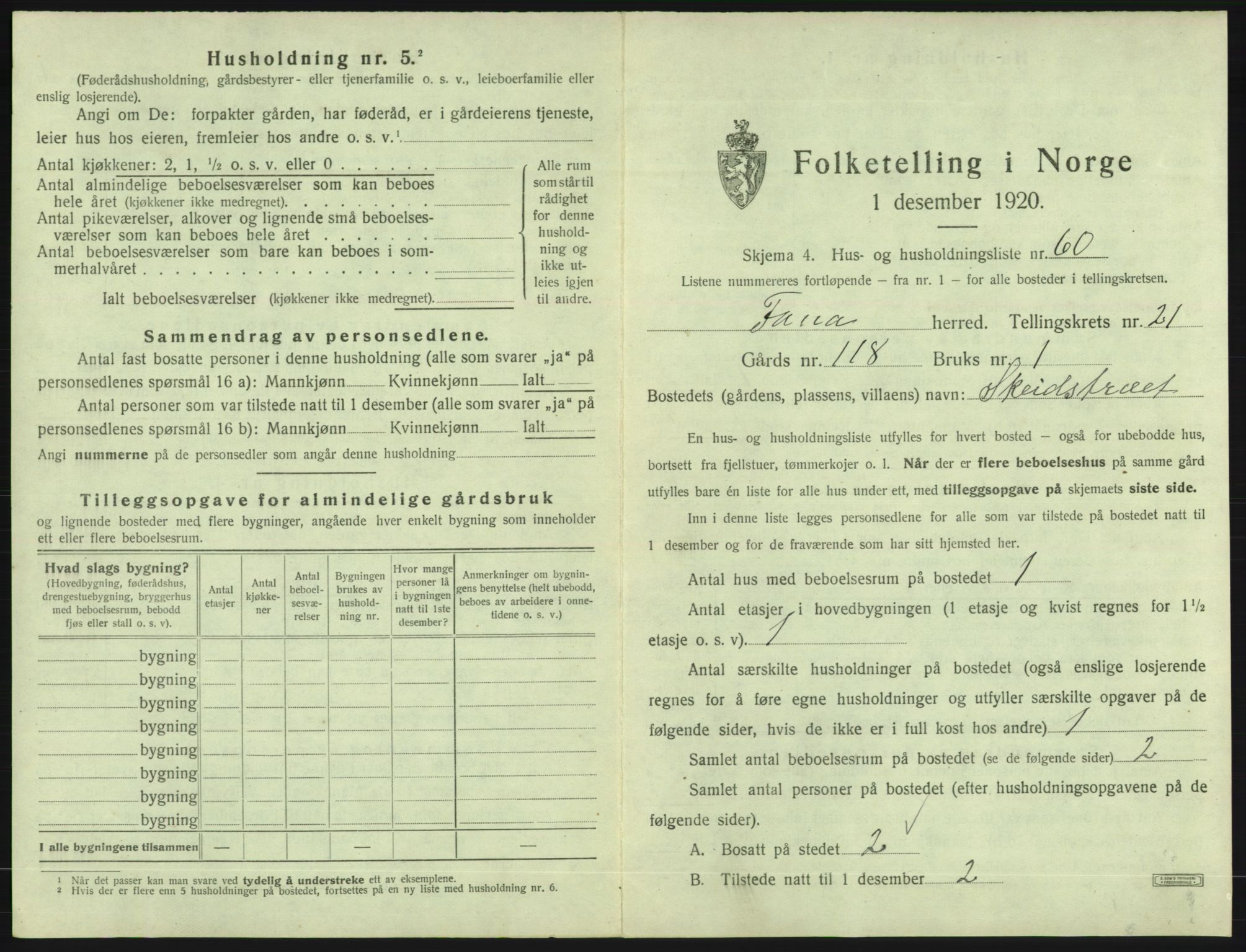 SAB, 1920 census for Fana, 1920, p. 3160