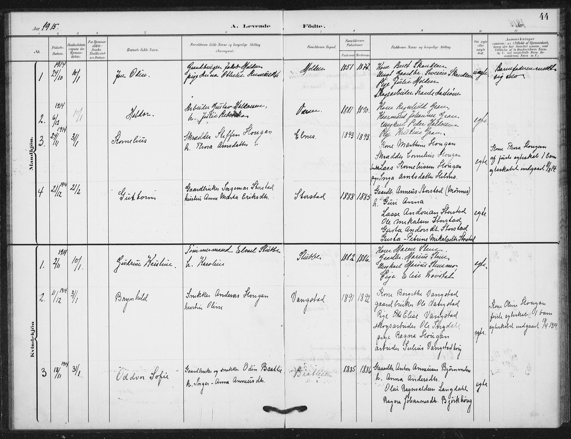 Ministerialprotokoller, klokkerbøker og fødselsregistre - Nord-Trøndelag, AV/SAT-A-1458/724/L0264: Parish register (official) no. 724A02, 1908-1915, p. 44