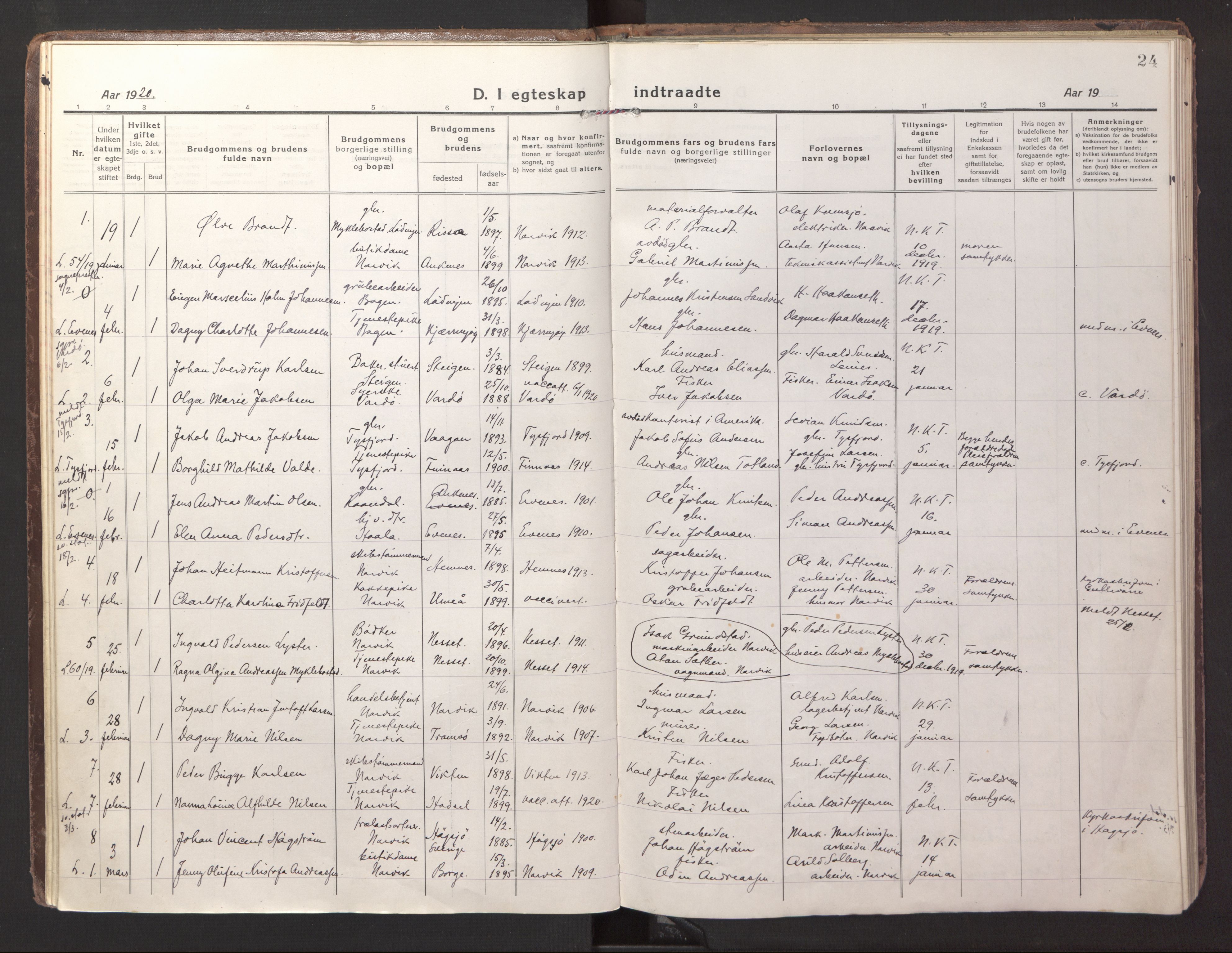 Ministerialprotokoller, klokkerbøker og fødselsregistre - Nordland, SAT/A-1459/871/L1002: Parish register (official) no. 871A18, 1917-1926, p. 24