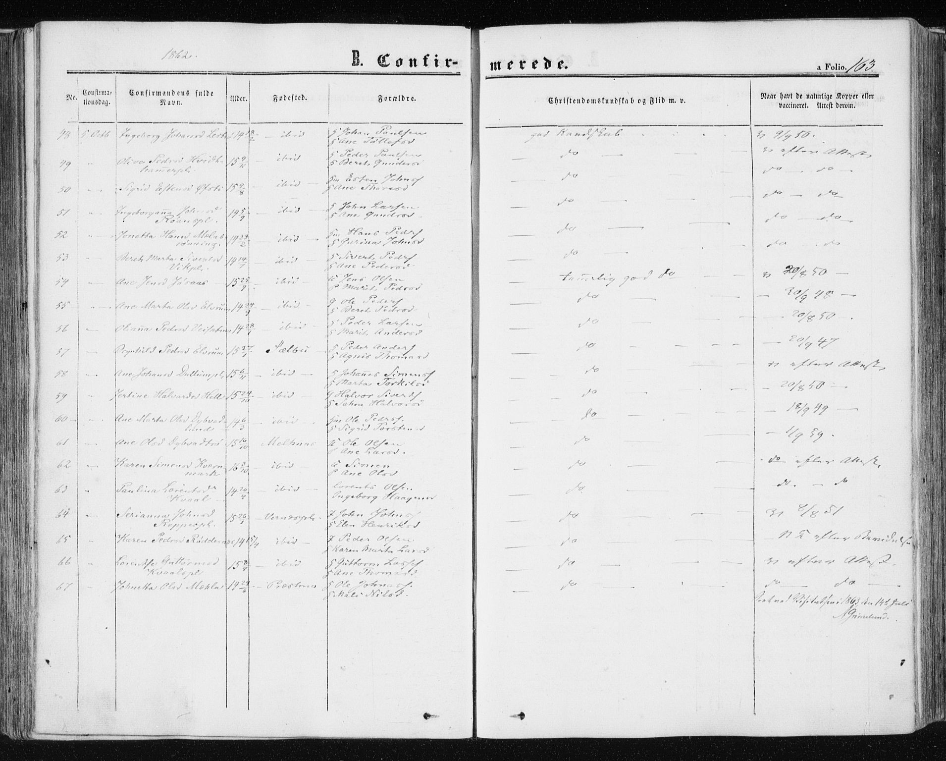 Ministerialprotokoller, klokkerbøker og fødselsregistre - Nord-Trøndelag, SAT/A-1458/709/L0075: Parish register (official) no. 709A15, 1859-1870, p. 163