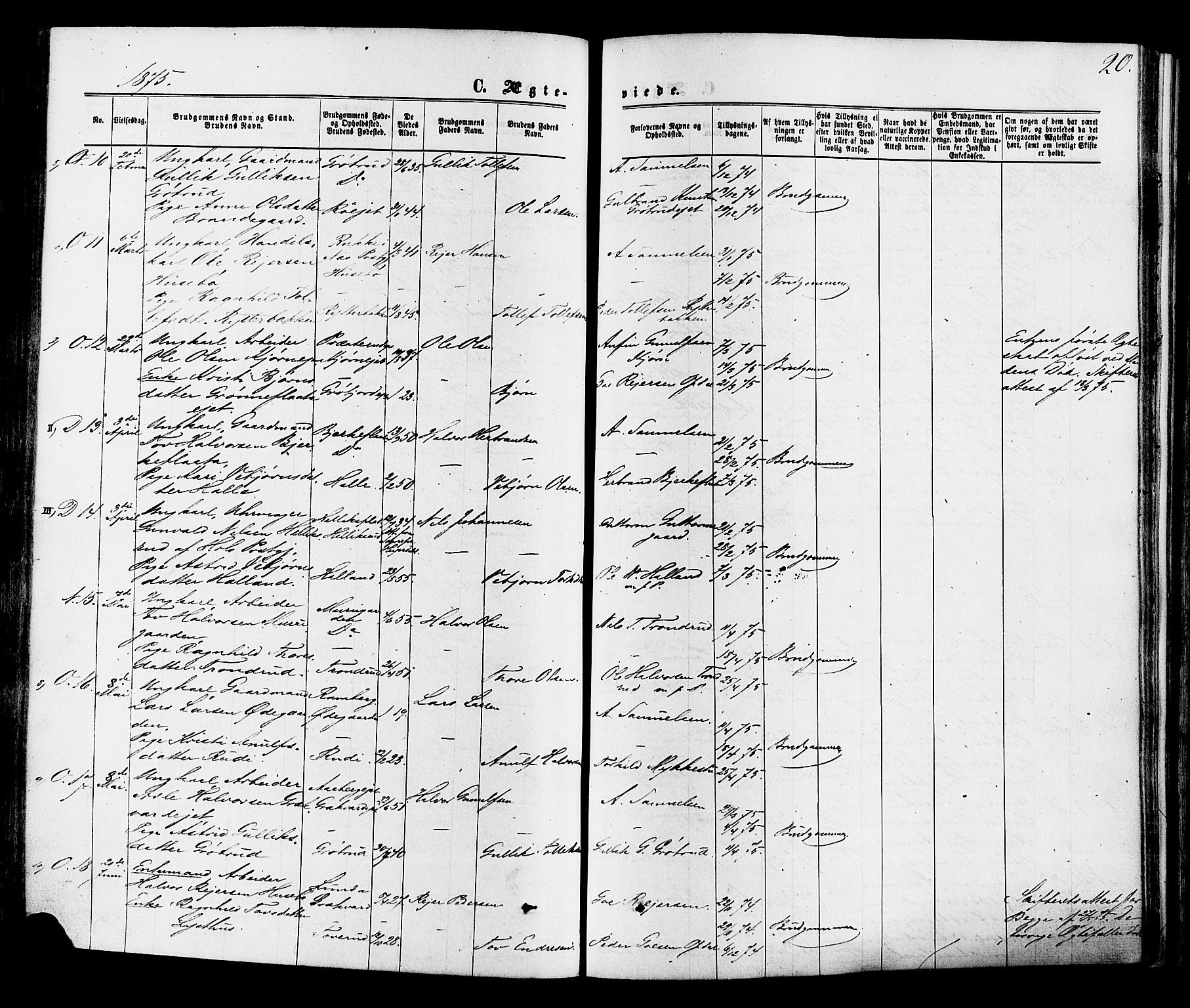 Nore kirkebøker, SAKO/A-238/F/Fa/L0004: Parish register (official) no. I 4, 1867-1877, p. 20