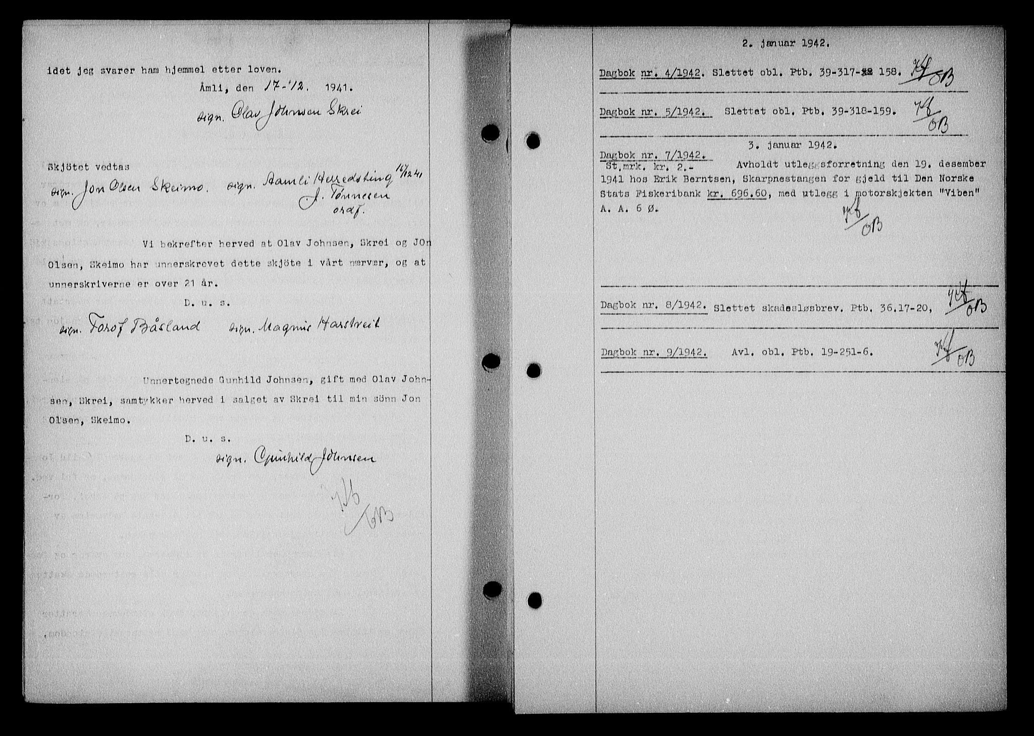 Nedenes sorenskriveri, SAK/1221-0006/G/Gb/Gba/L0049: Mortgage book no. A-III, 1941-1942, Diary no: : 4/1942