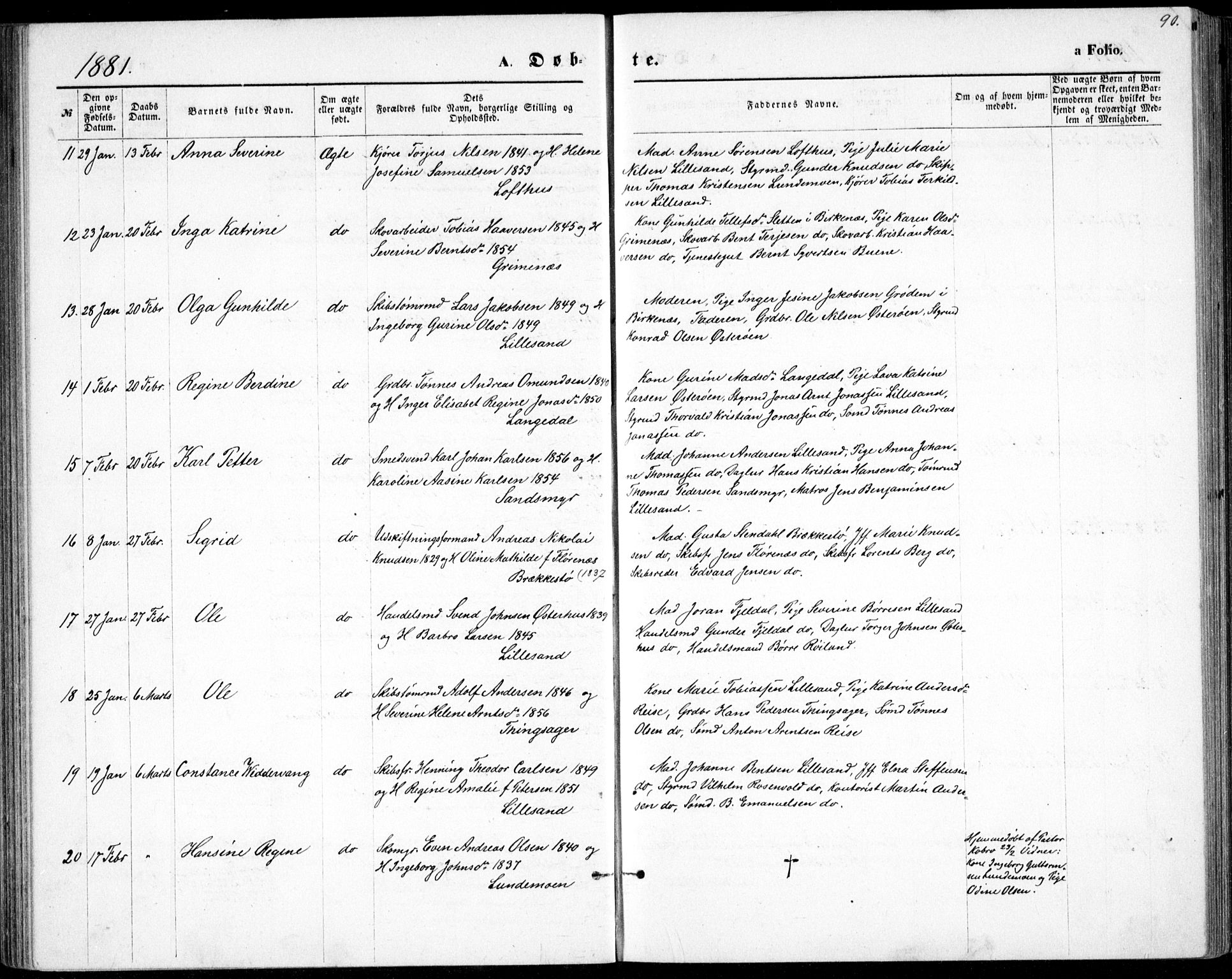 Vestre Moland sokneprestkontor, SAK/1111-0046/F/Fb/Fbb/L0005: Parish register (copy) no. B 5, 1872-1883, p. 90