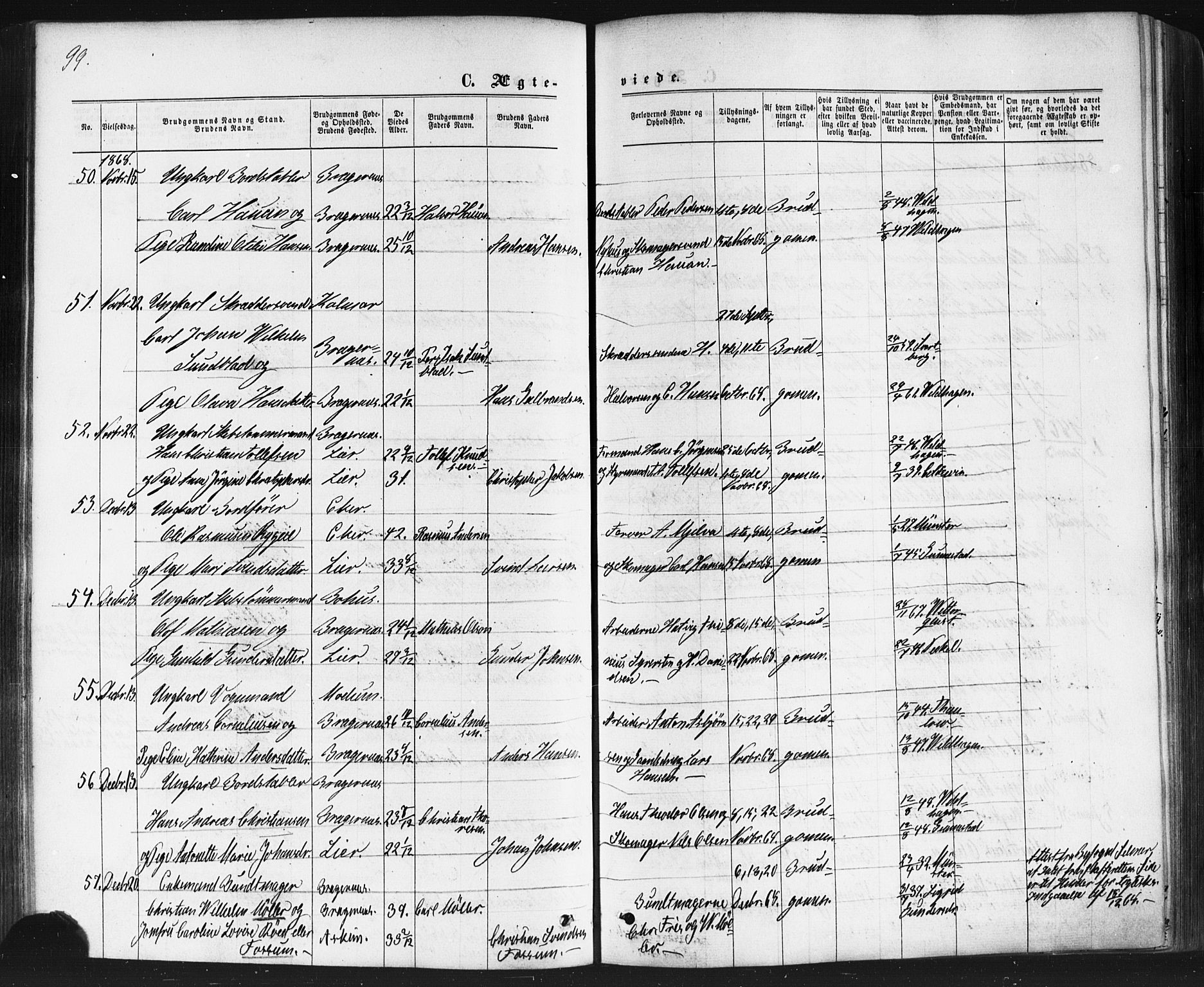 Bragernes kirkebøker, AV/SAKO-A-6/F/Fc/L0003: Parish register (official) no. III 3, 1865-1874, p. 99