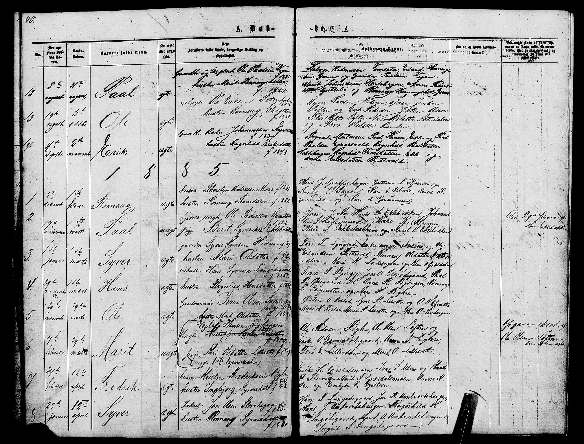 Lom prestekontor, SAH/PREST-070/L/L0005: Parish register (copy) no. 5, 1876-1901, p. 40-41