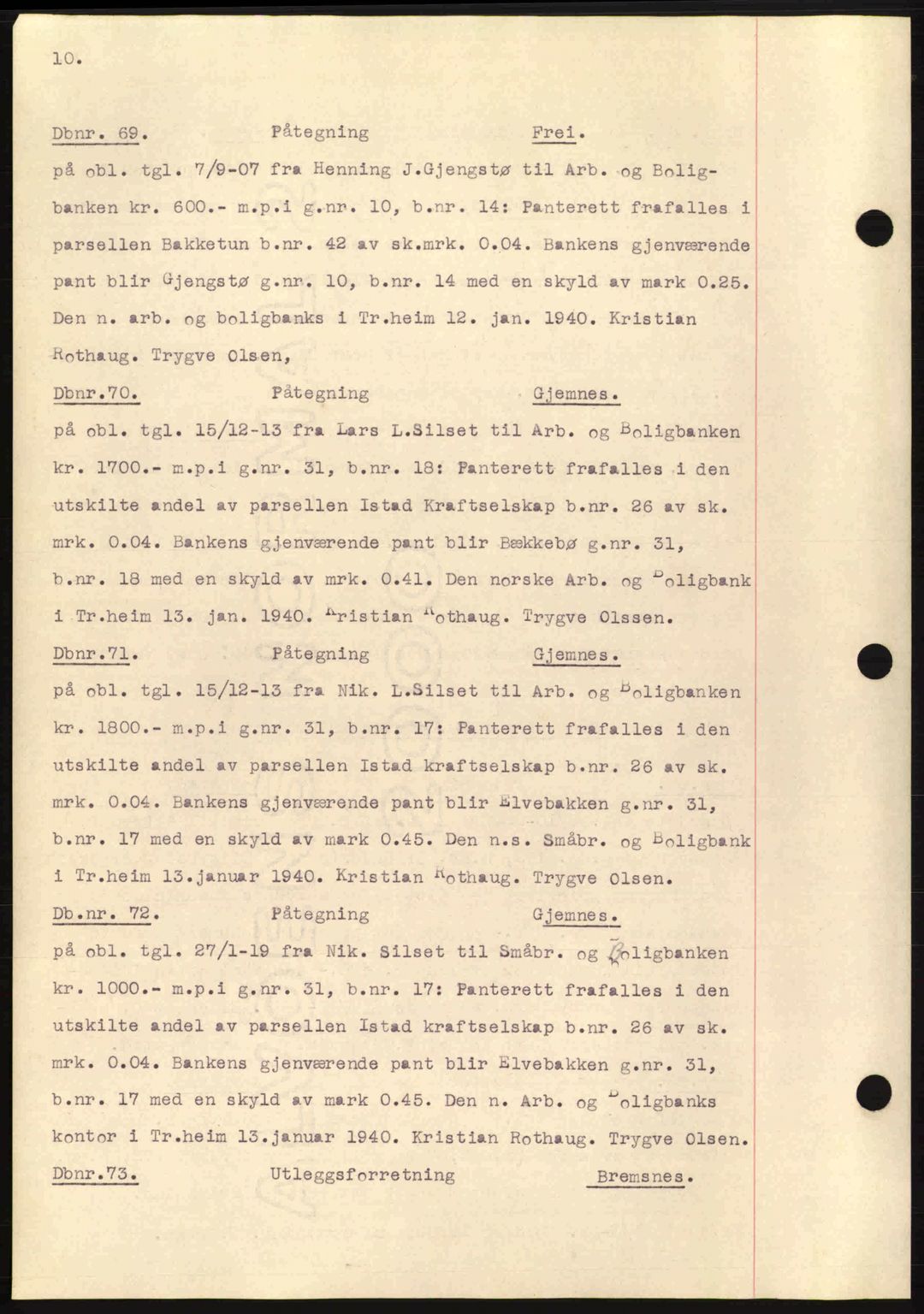 Nordmøre sorenskriveri, AV/SAT-A-4132/1/2/2Ca: Mortgage book no. C81, 1940-1945, Diary no: : 69/1940