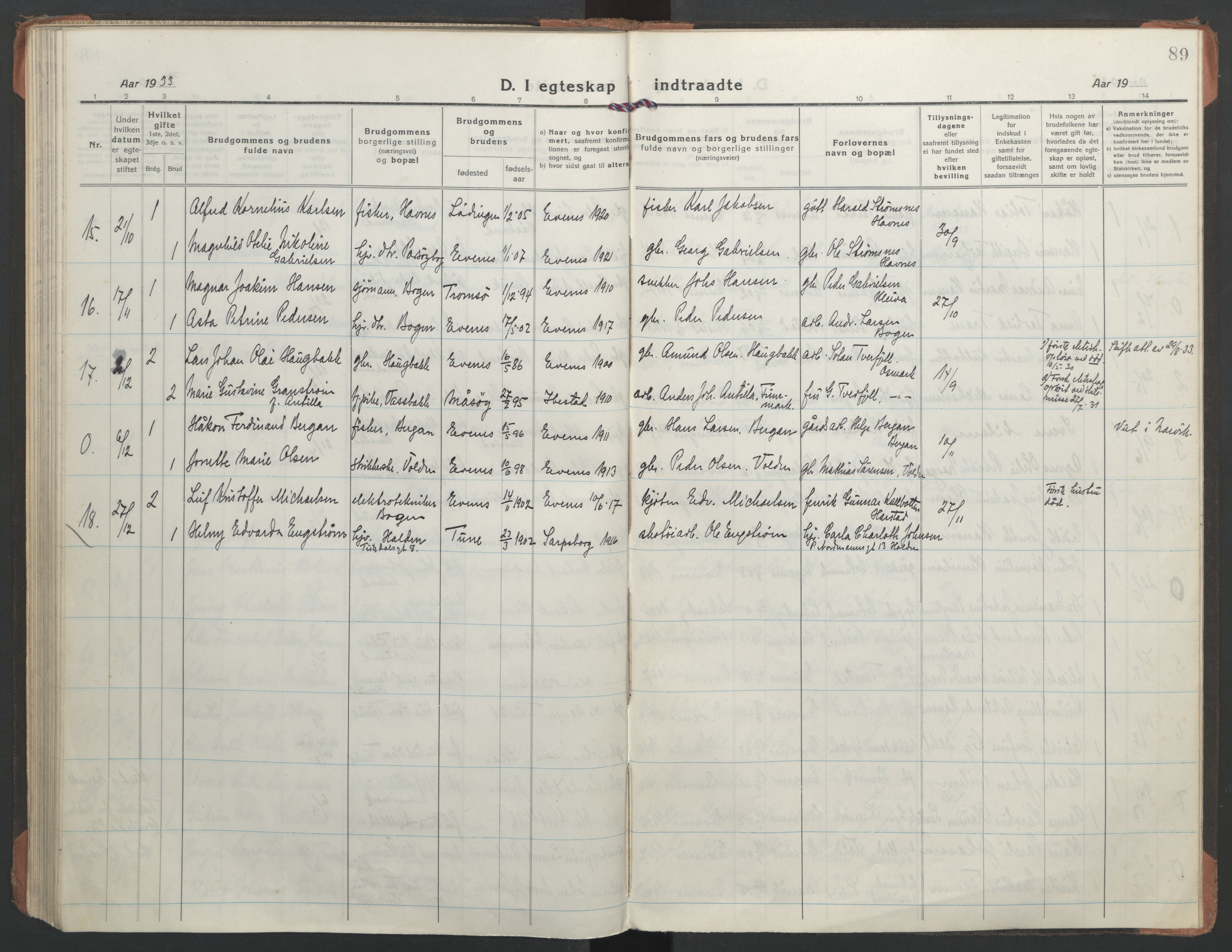 Ministerialprotokoller, klokkerbøker og fødselsregistre - Nordland, AV/SAT-A-1459/863/L0902: Parish register (official) no. 863A14, 1906-1937, p. 89