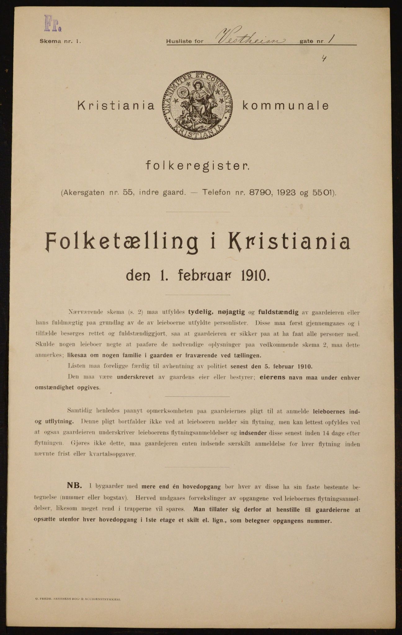 OBA, Municipal Census 1910 for Kristiania, 1910, p. 116064