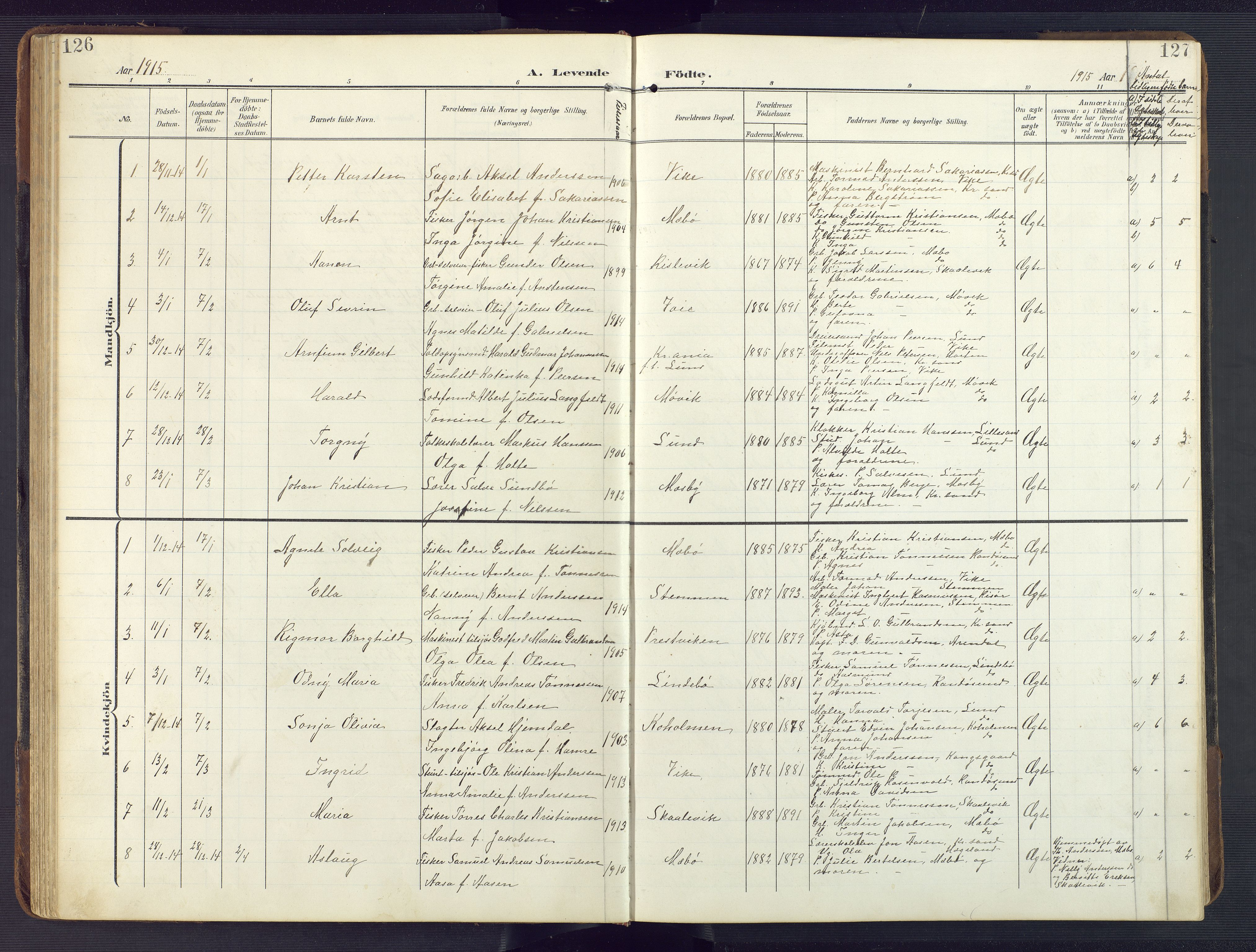 Oddernes sokneprestkontor, SAK/1111-0033/F/Fb/Fba/L0010: Parish register (copy) no. B 10, 1907-1941, p. 126-127