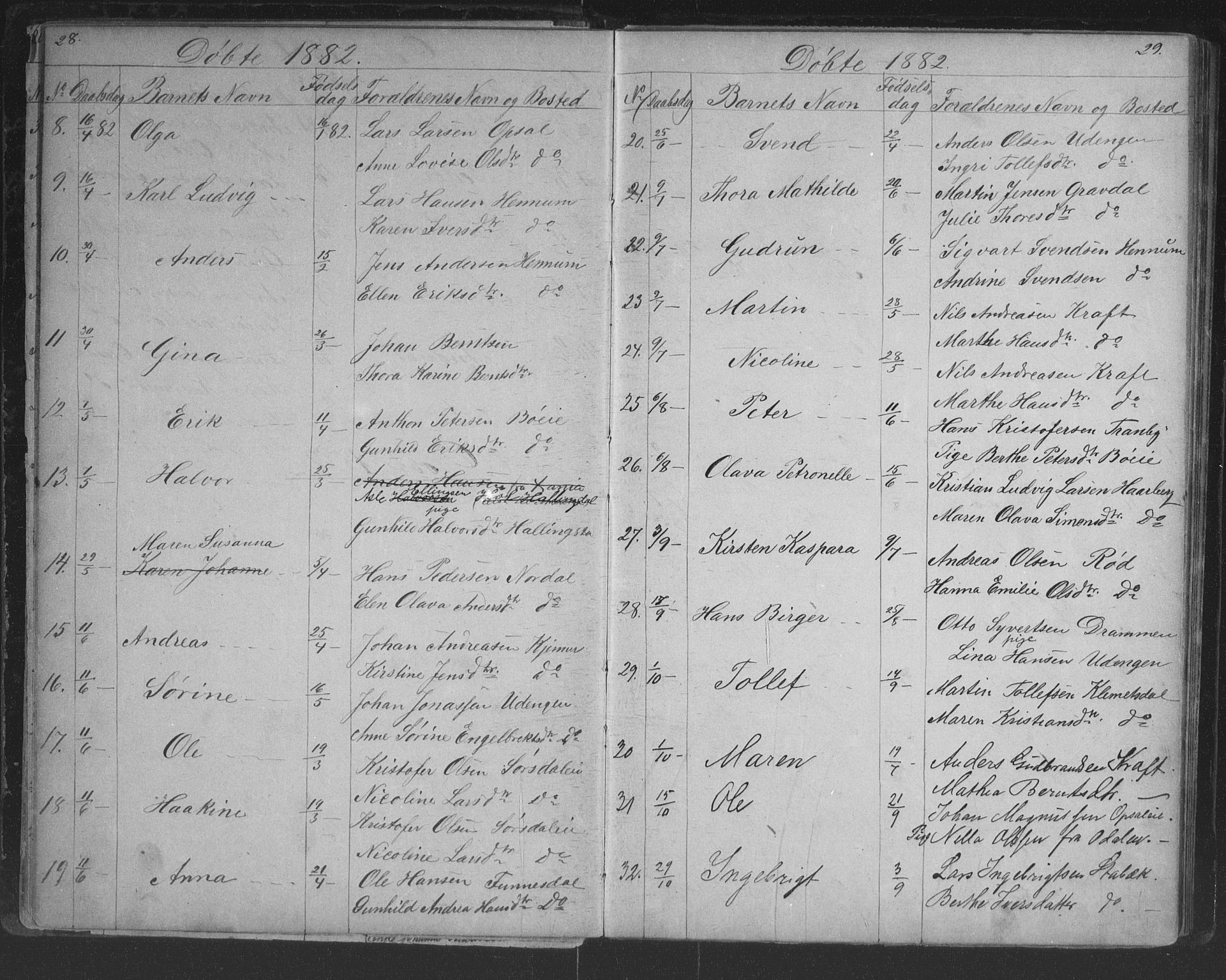 Lier kirkebøker, SAKO/A-230/G/Gc/L0001: Parish register (copy) no. III 1, 1873-1903, p. 28-29