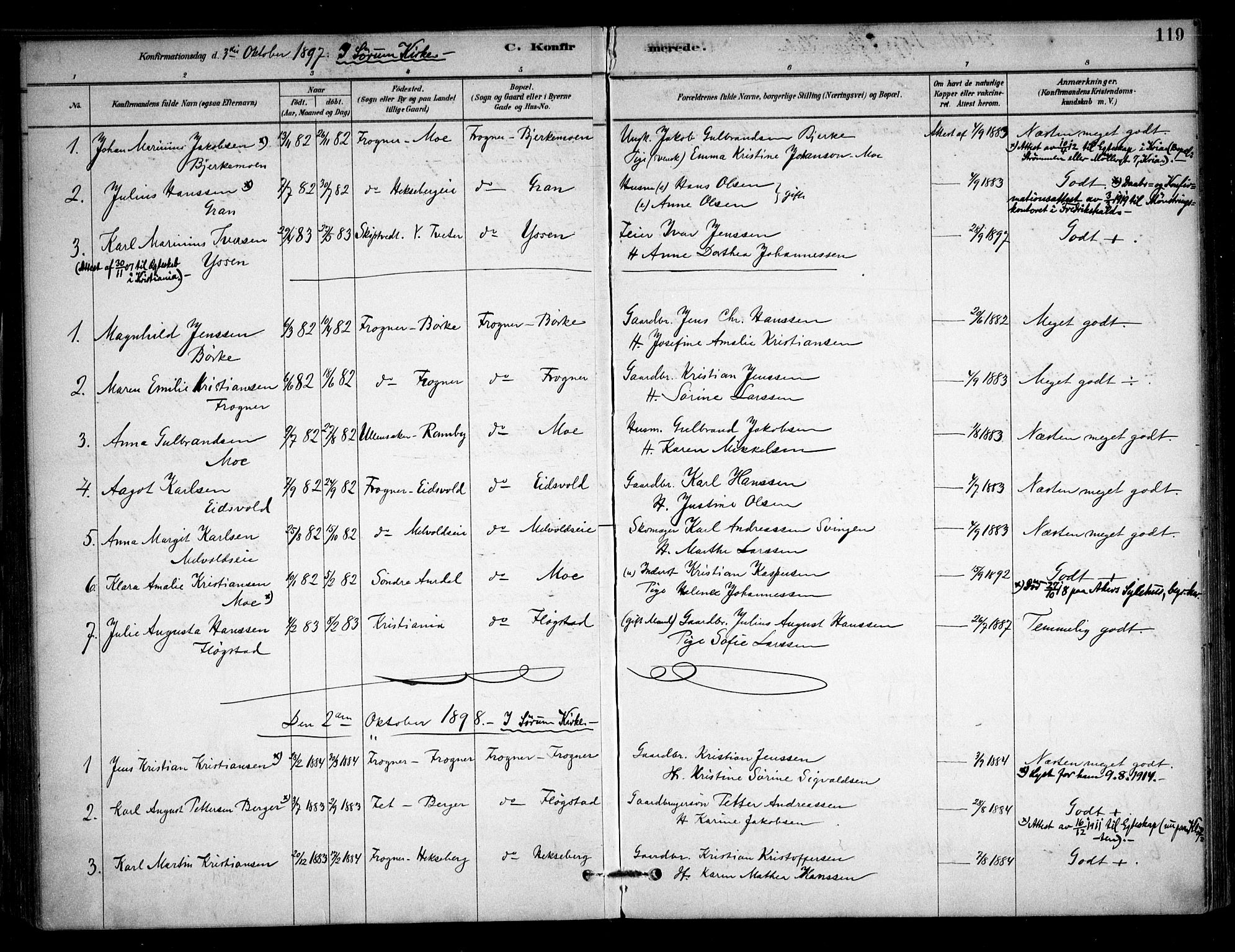 Sørum prestekontor Kirkebøker, SAO/A-10303/F/Fb/L0001: Parish register (official) no. II 1, 1878-1915, p. 119