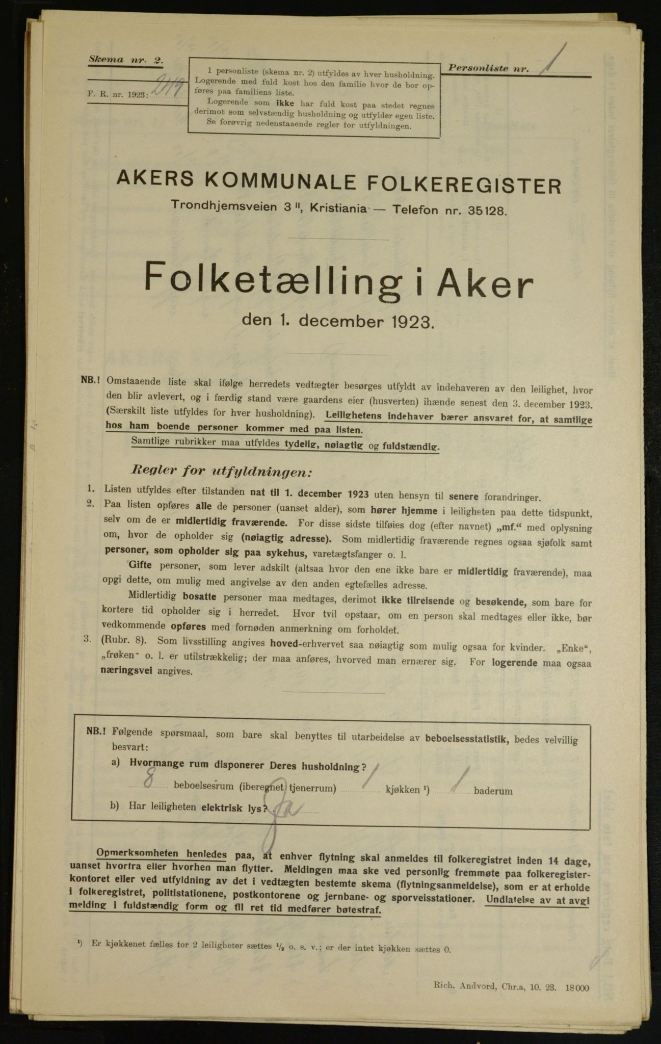 , Municipal Census 1923 for Aker, 1923, p. 8860