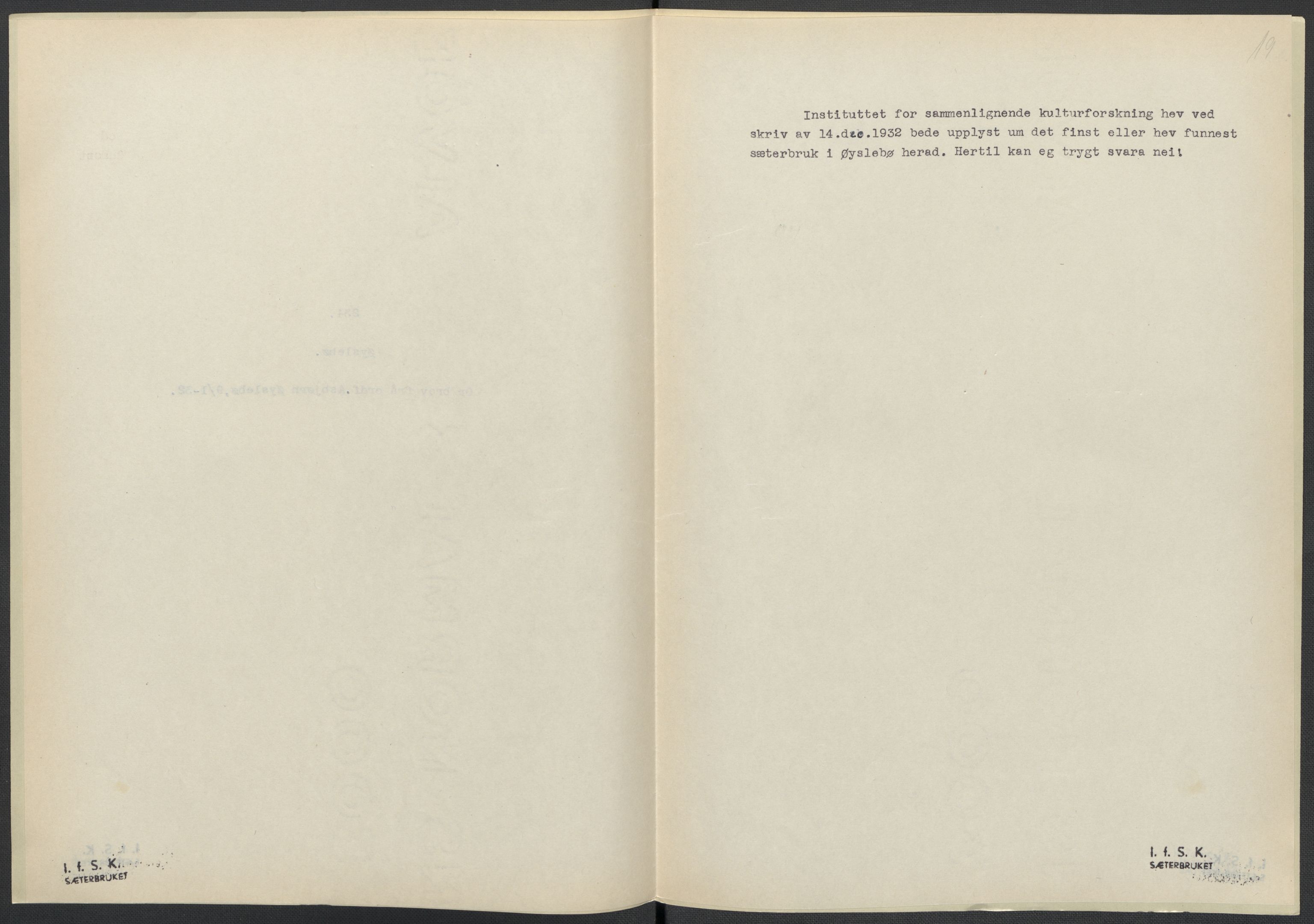 Instituttet for sammenlignende kulturforskning, AV/RA-PA-0424/F/Fc/L0008/0003: Eske B8: / Vest-Agder (perm XXI), 1932-1935, p. 19