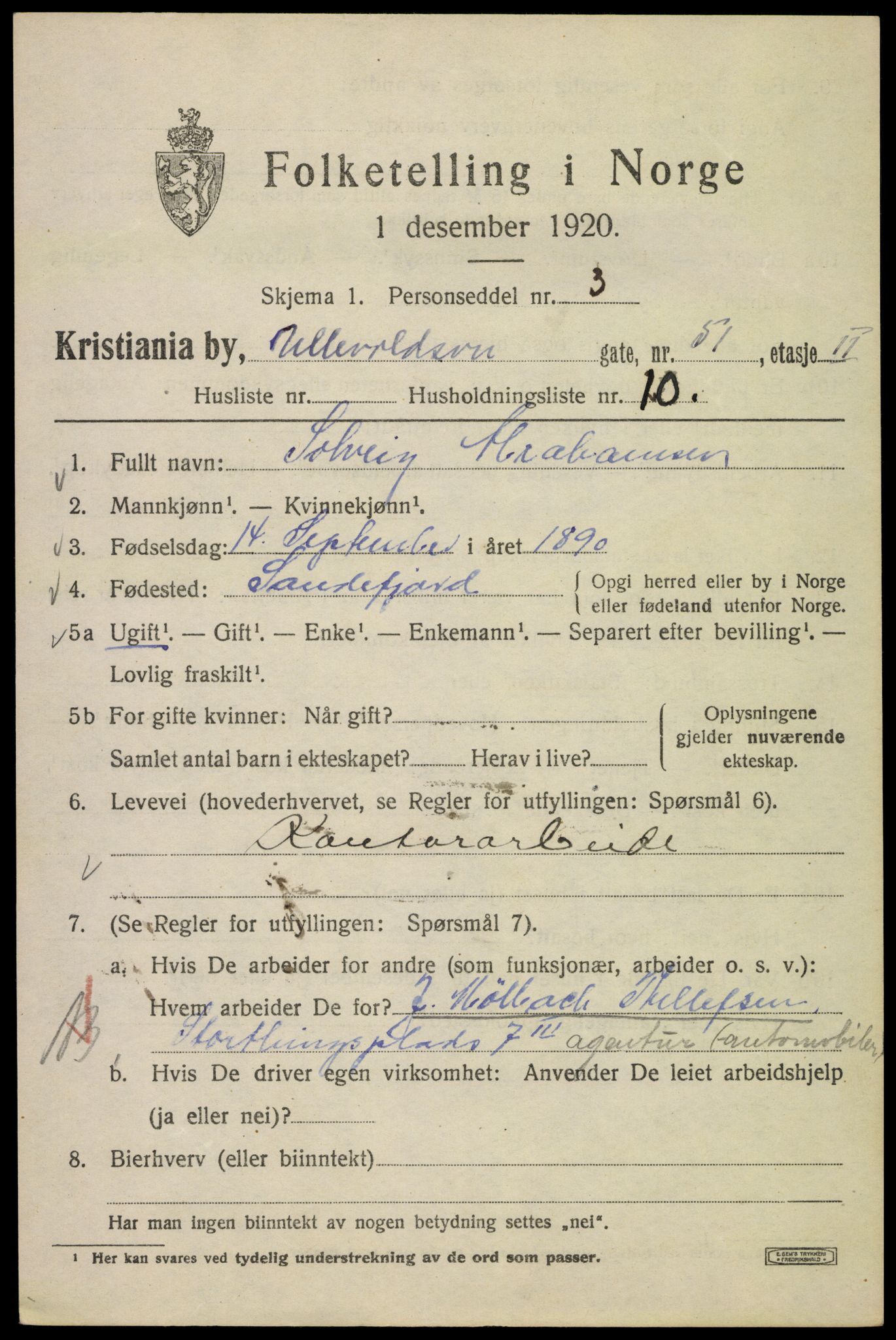 SAO, 1920 census for Kristiania, 1920, p. 614577