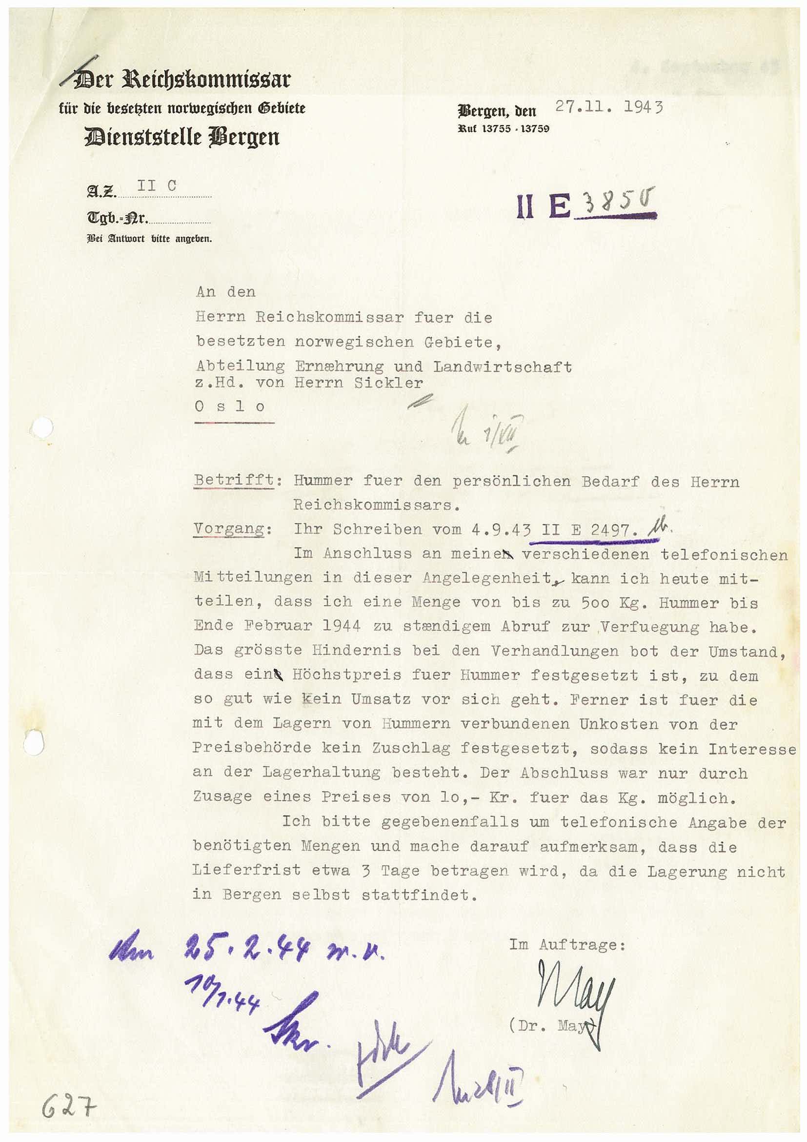 Tyske arkiver, Reichskommissariat, RA/RAFA-2174/E/Ec/Ecf/L0024/0029: Skriv, forordninger og sirkulærer / Diverse mat og drikke, 1940-1945, p. 10