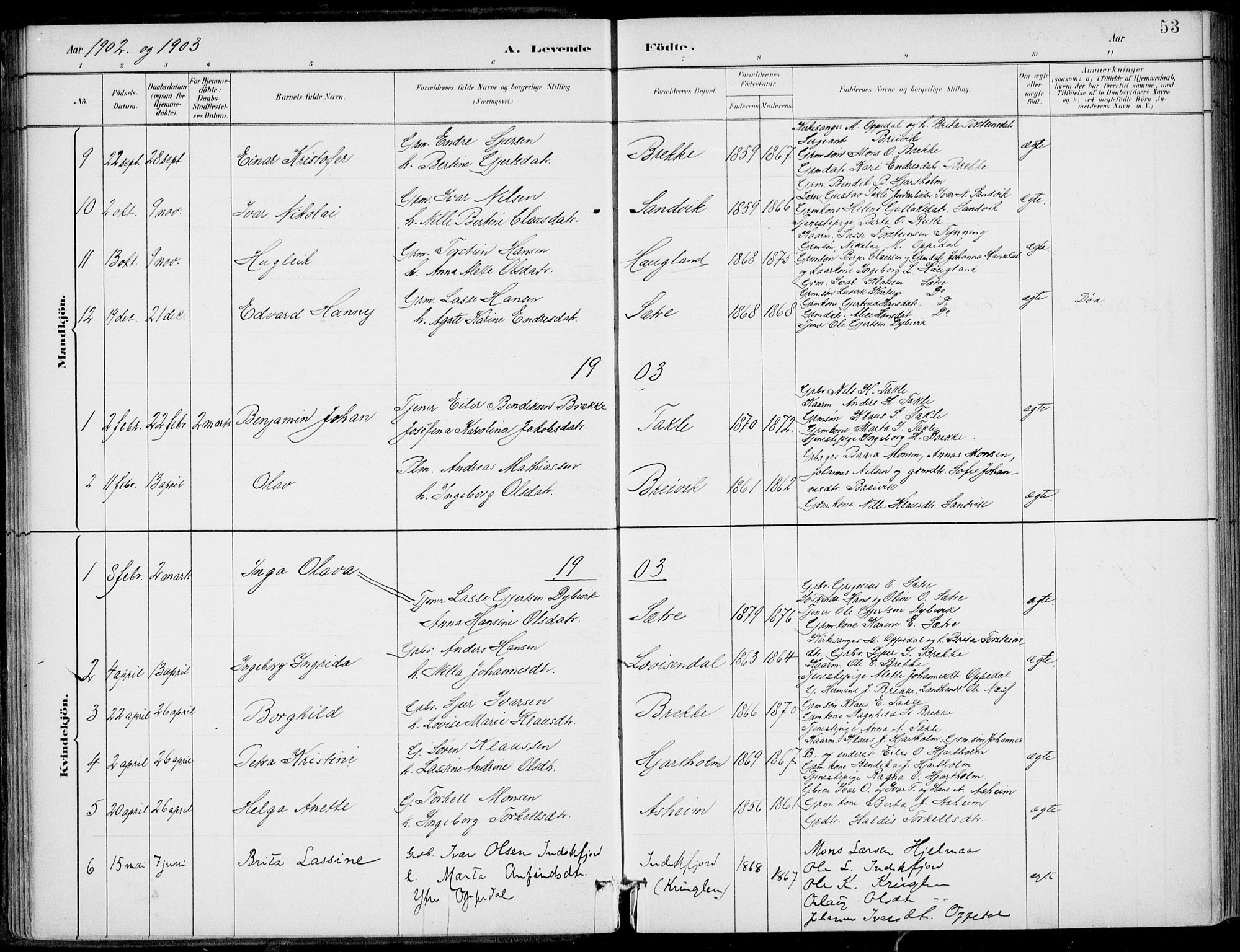 Gulen sokneprestembete, AV/SAB-A-80201/H/Haa/Haac/L0002: Parish register (official) no. C  2, 1882-1914, p. 53