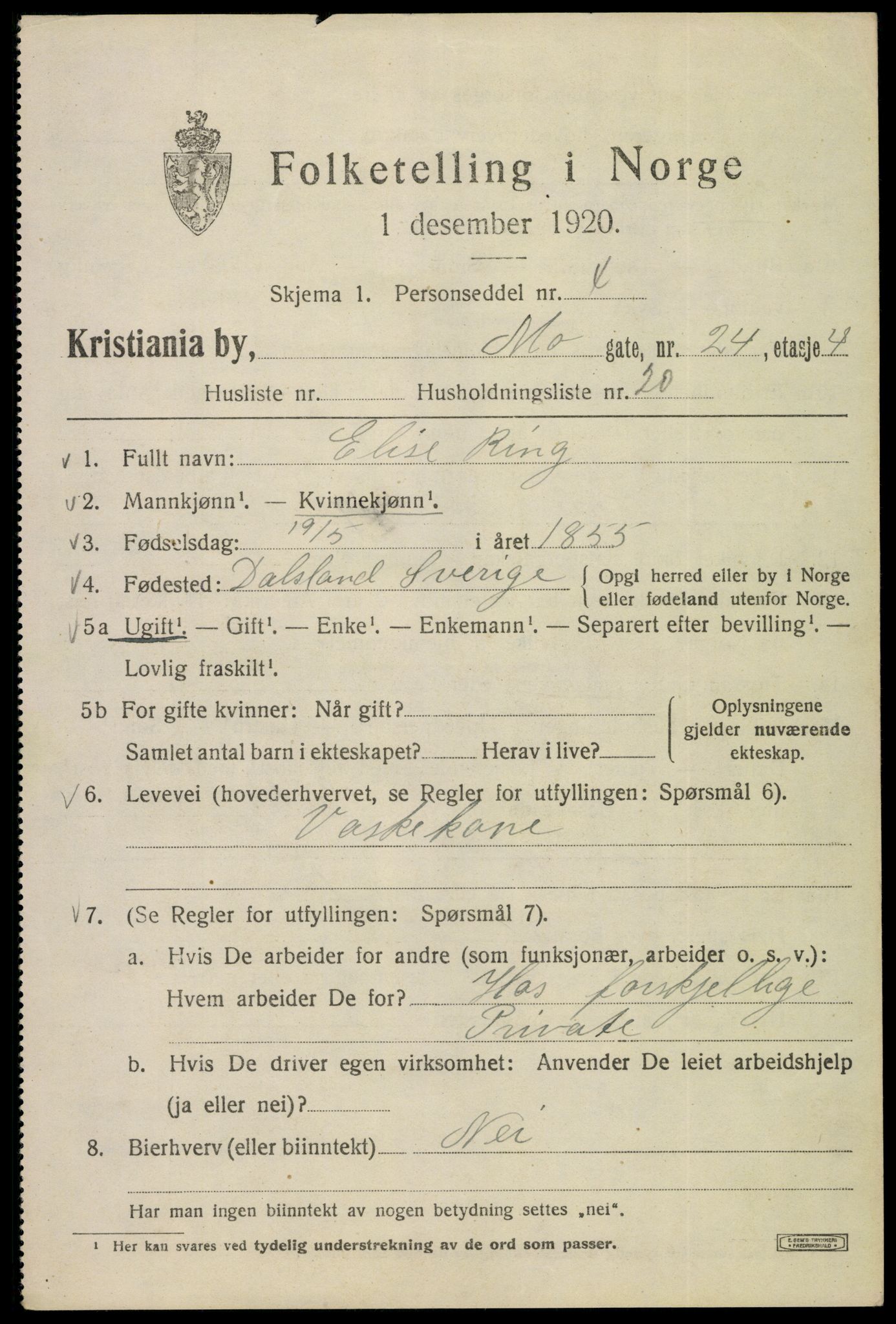 SAO, 1920 census for Kristiania, 1920, p. 396265