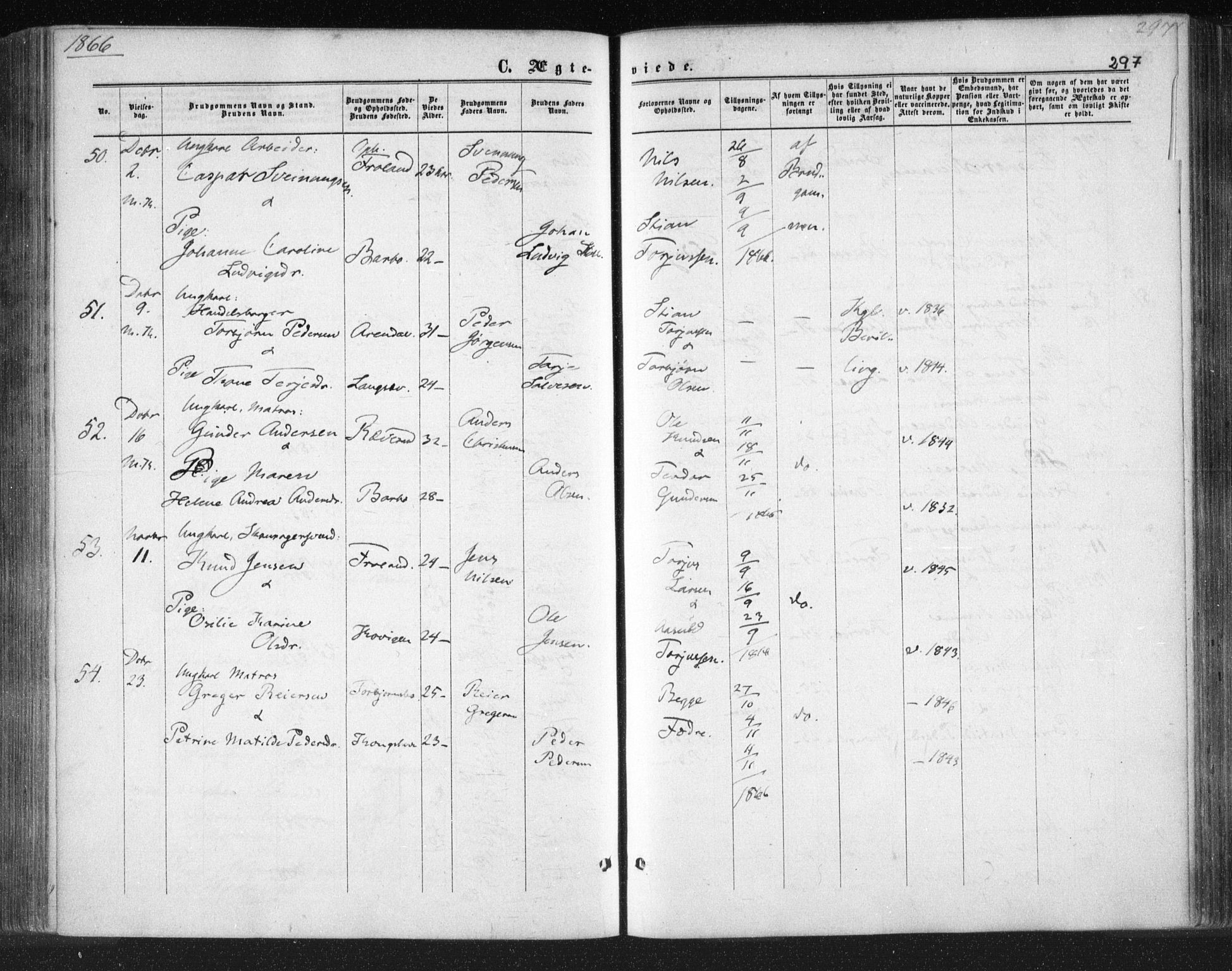 Tromøy sokneprestkontor, AV/SAK-1111-0041/F/Fa/L0007: Parish register (official) no. A 7, 1864-1869, p. 297