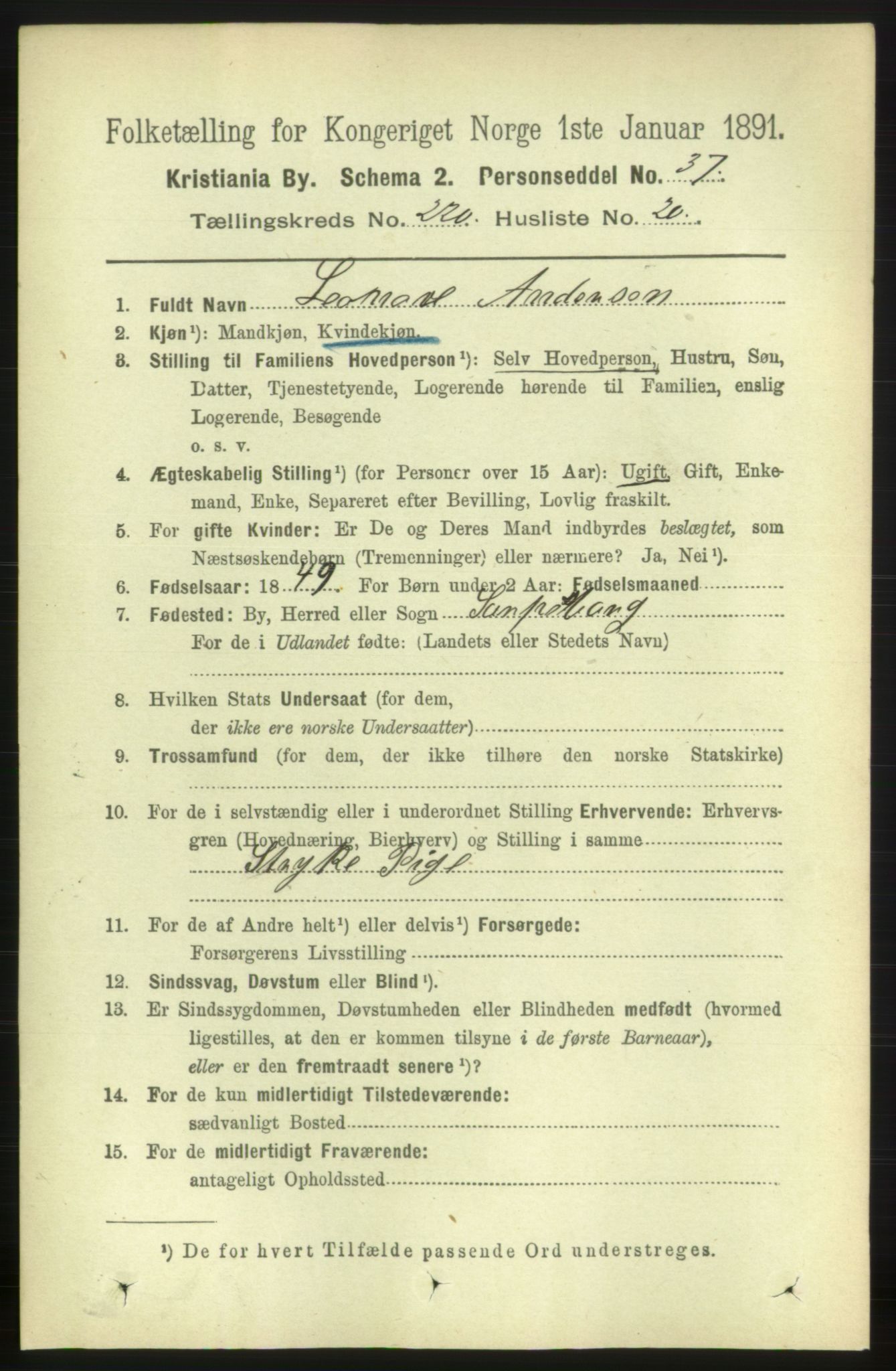 RA, 1891 census for 0301 Kristiania, 1891, p. 131709